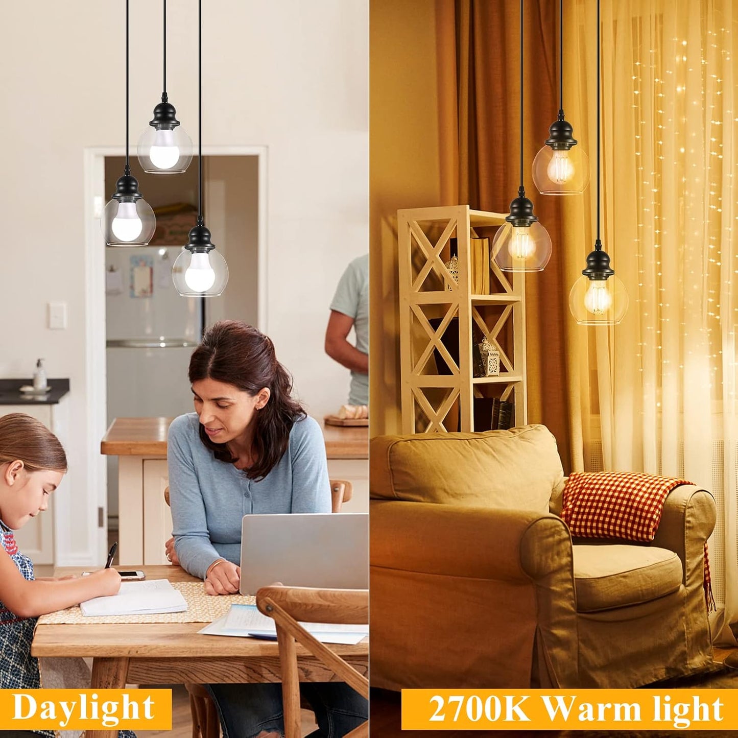 Modern 3-Light Pendant Light Fixtures, Industrial Hanging Ceiling Lamp With Clear Glass Shade, vintage Black Pendant lighting for Kitchen Island