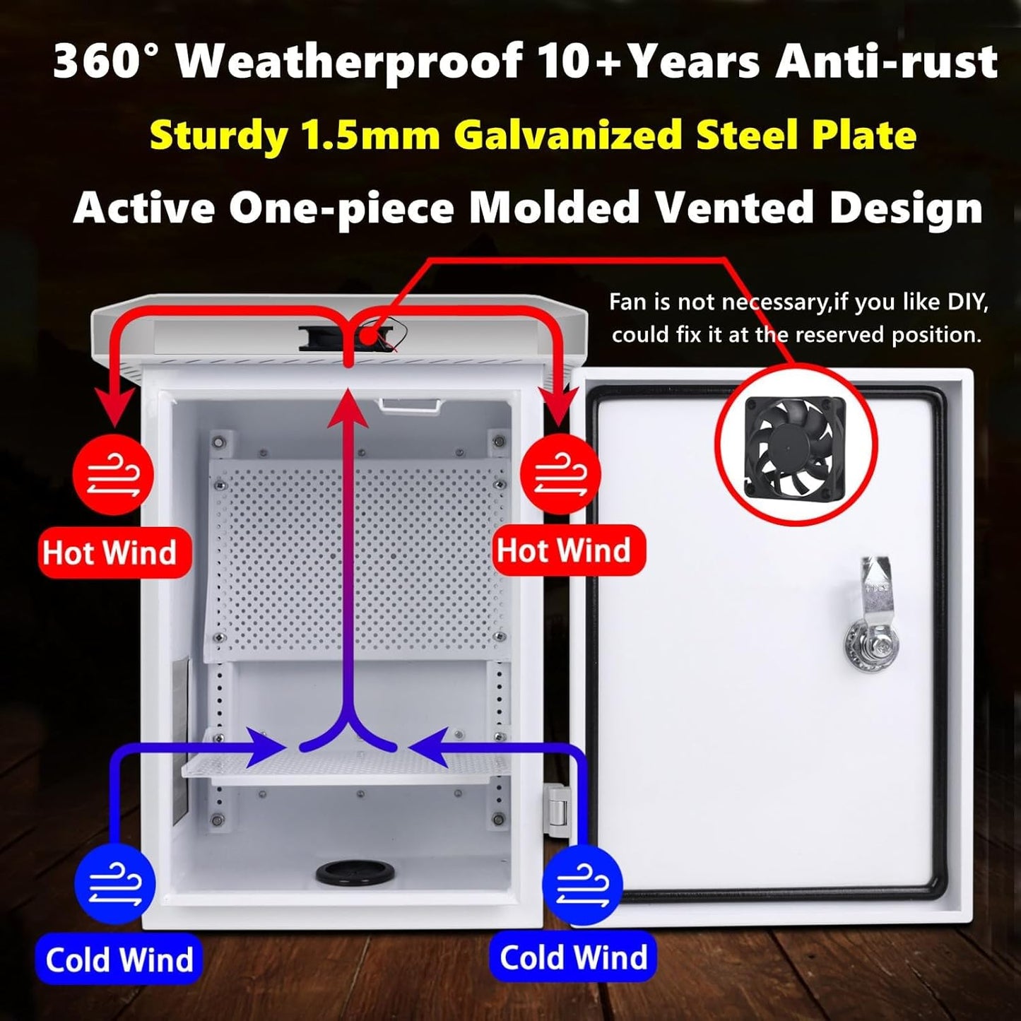 Outdoor Electrical Equipment Enclosure Box - 19.7x15.7x11.8" Outdoor Network Weatherproof Exterior Box Ventilated Enclosure hinged Outdoor