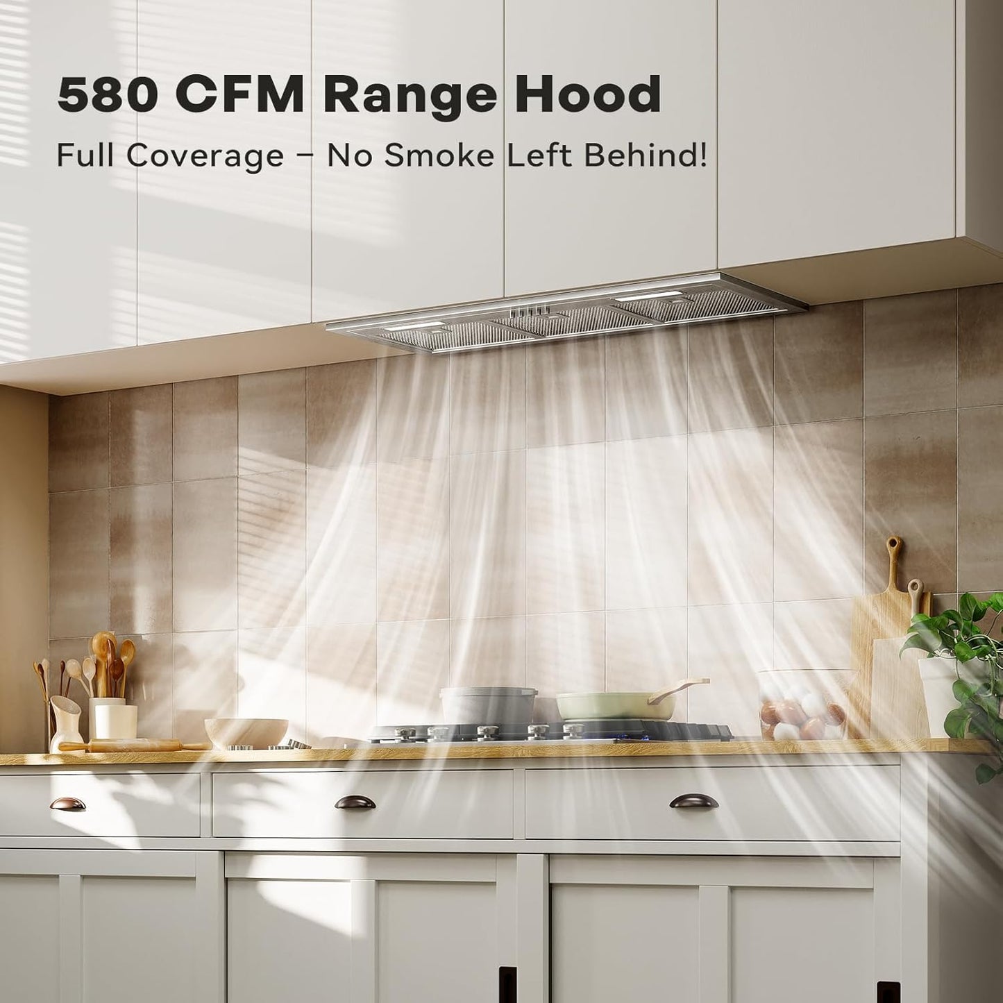 Range Hood Insert 30 Inch, Dual Inlet for 50% Better Suction, Includes 2 Charcoal Filters