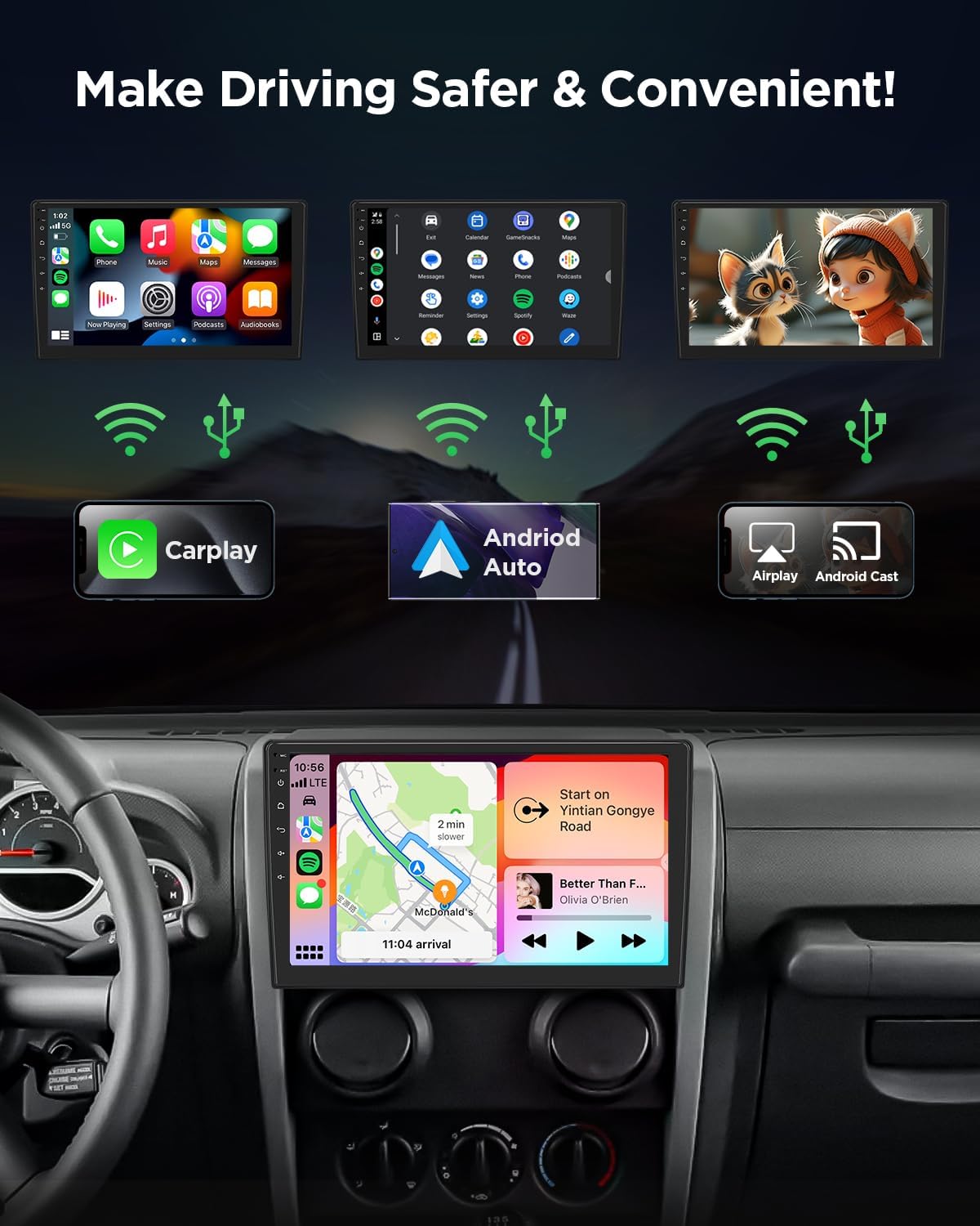 10.1 Carplay Android Auto for Jeep Wrangler Compass Dodge Ram Chrysler