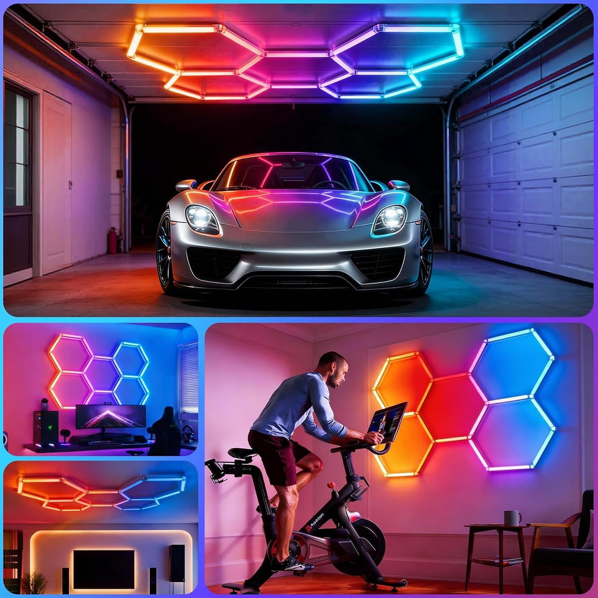 HYPERLITE Hexagon Garage Lights: 11 Grid RGB Hexagon LED Lights