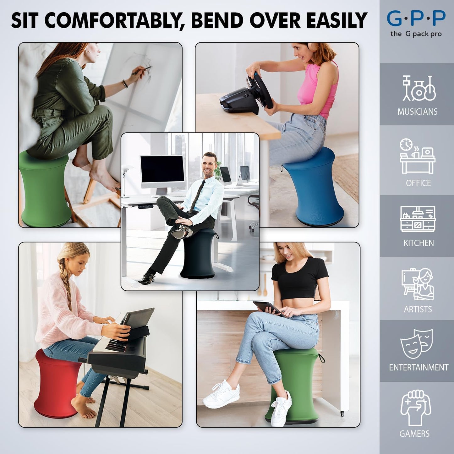 Wobble Stool - Improves Focus Posture - Movable Height Adjustable Stool Active Sitting Balance - Swivel and Non-Slip Base Adults Kids - Ergonomic