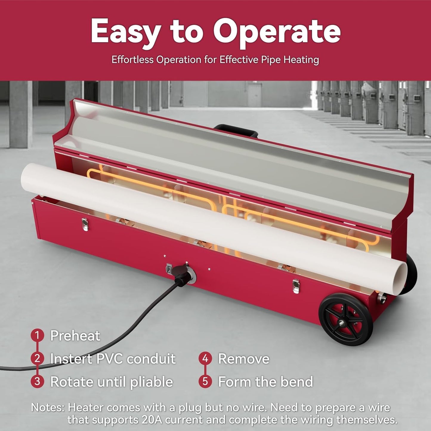 1/2' to 2' Electric PVC Heater, PVC Conduit Bender Heater with Temperature Detector, for 24' Sections of Pipe