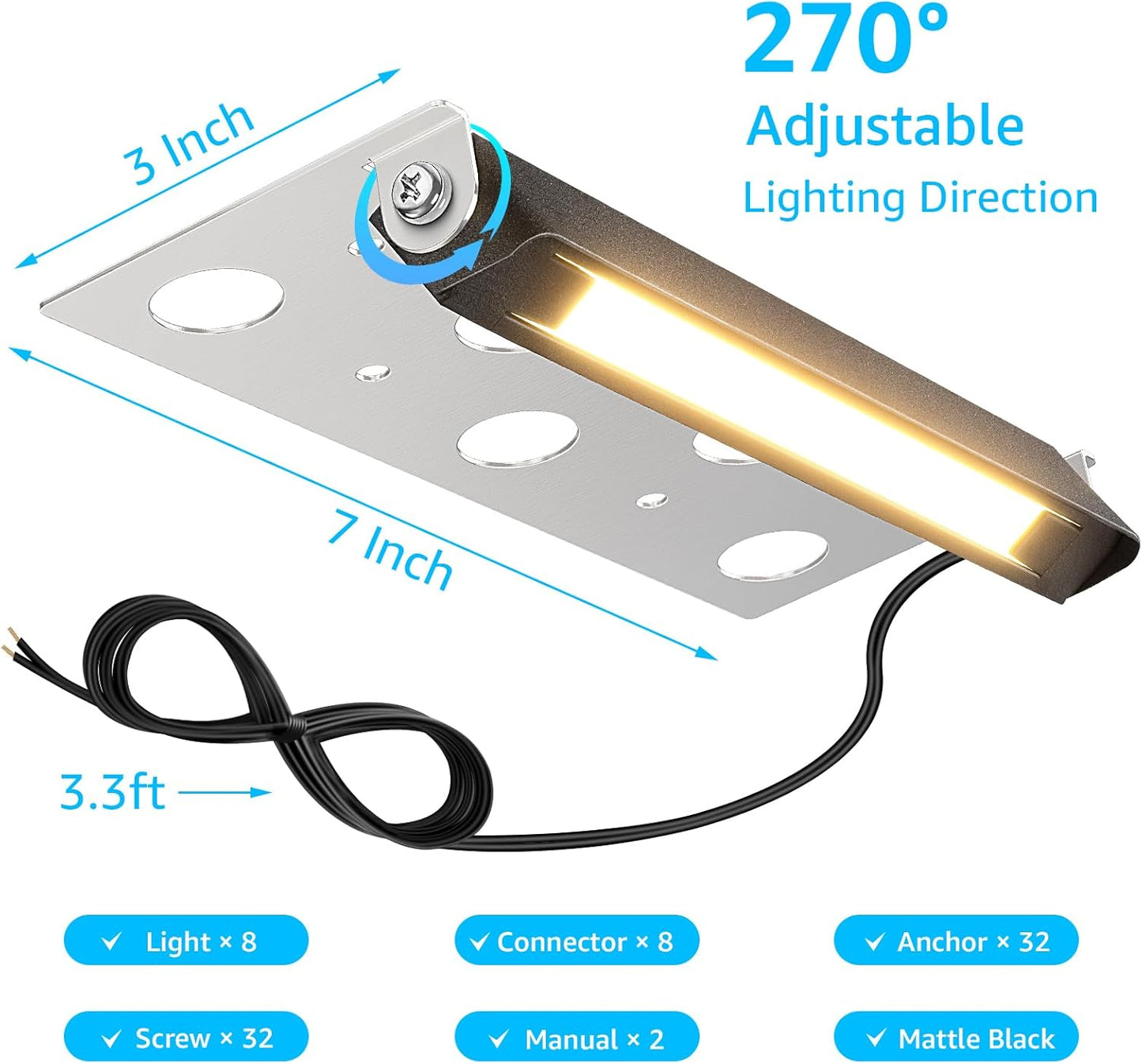 8-Pack 7 Inch Retaining Wall Lights 5W LED Waterproof Hardscape Lighting 12V Low Voltage Step Lights