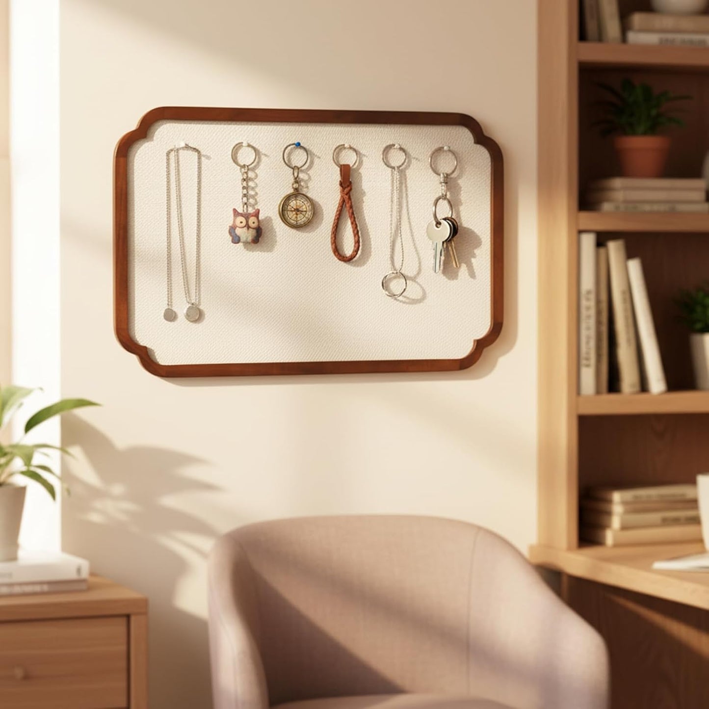 Vintage Arch Scalloped Rectangle Framed Pin Board Linen Display Large Fabric Picture Memo Pin Board for Christmas Gifts Wall Home Office(Scalloped)