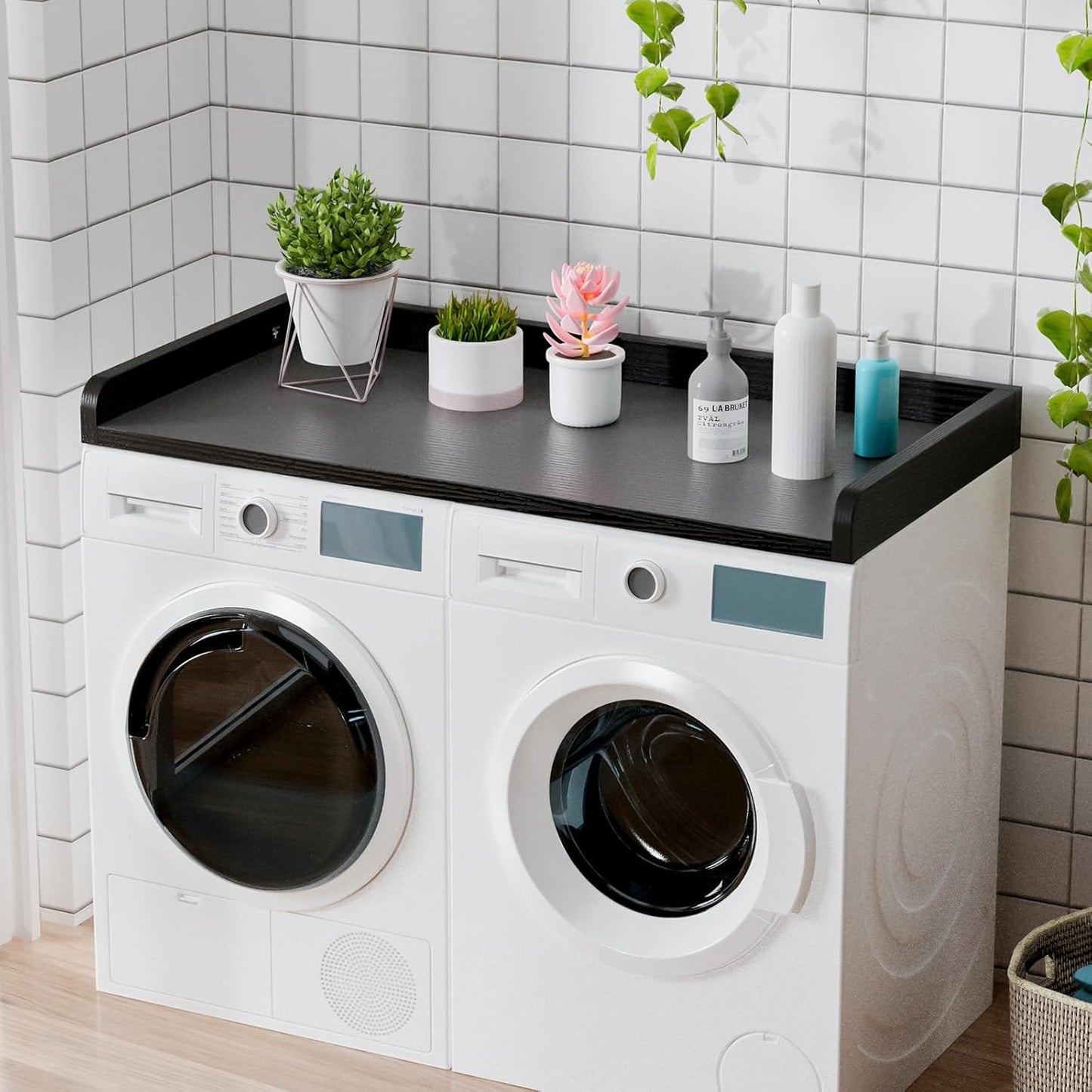 Washer Dryer Countertop, 27.5" Depth x 54" Width, Washer Dryer Wood Top for Laundry Room Organization, Particle Board Countertop with Edge