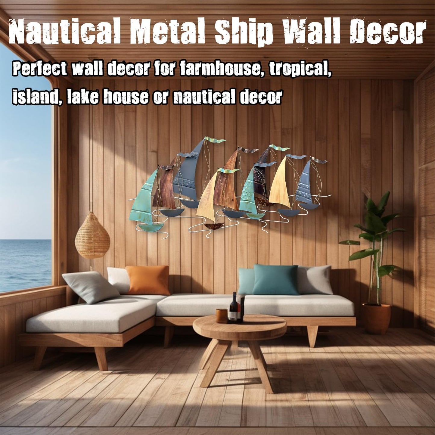 edaknez Large Metal Sailboat Wall Decor, 51" x 26" Metal Ship Wall Art Decor, Coastal Nautical Metal Sailboat Wall Decor, Large Metal Ship