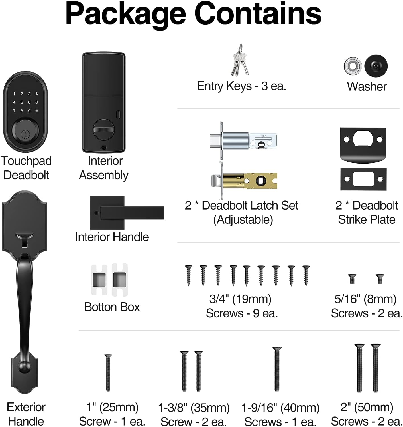 Keyless Entry Door Lock with Handle, Calzibeno Front Door Lock with Keypad, Electronic Touchscreen Keypad Deadbolt Lock, Featuring Auto Lock,