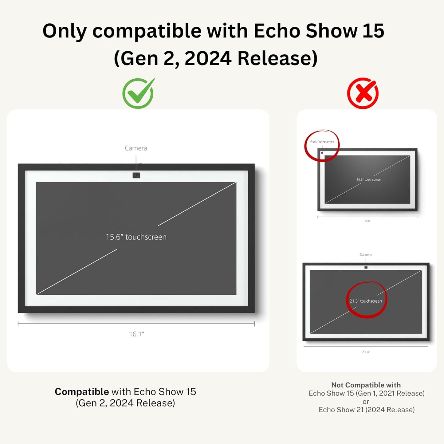 DICHA Decorative Wood Frame for Echo Show 15 (Gen 2,2024 Release), Wall & Tabletop Display with Built-in Stand