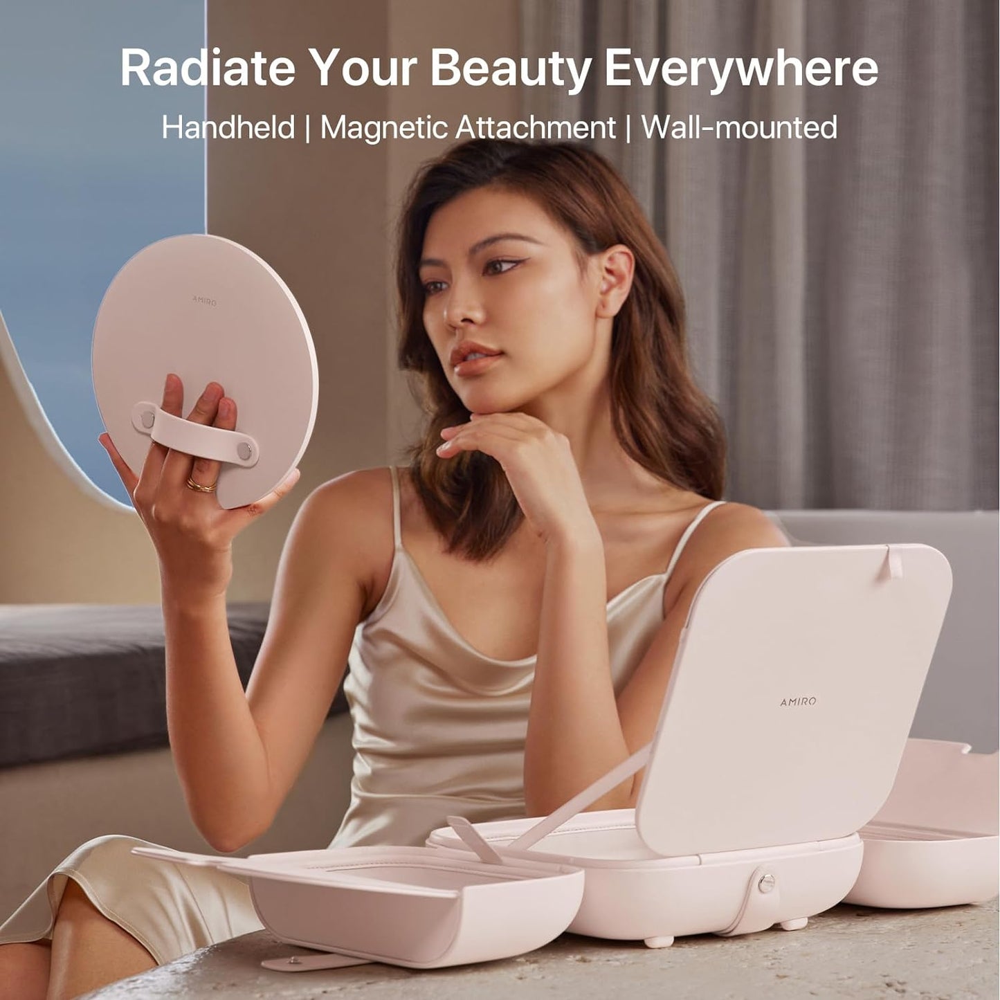 LumoCube Makeup Mirror with Bag - Portable LED Makeup Mirror with Lights, 5-Level Brightness, 3-Color Lights - Tr