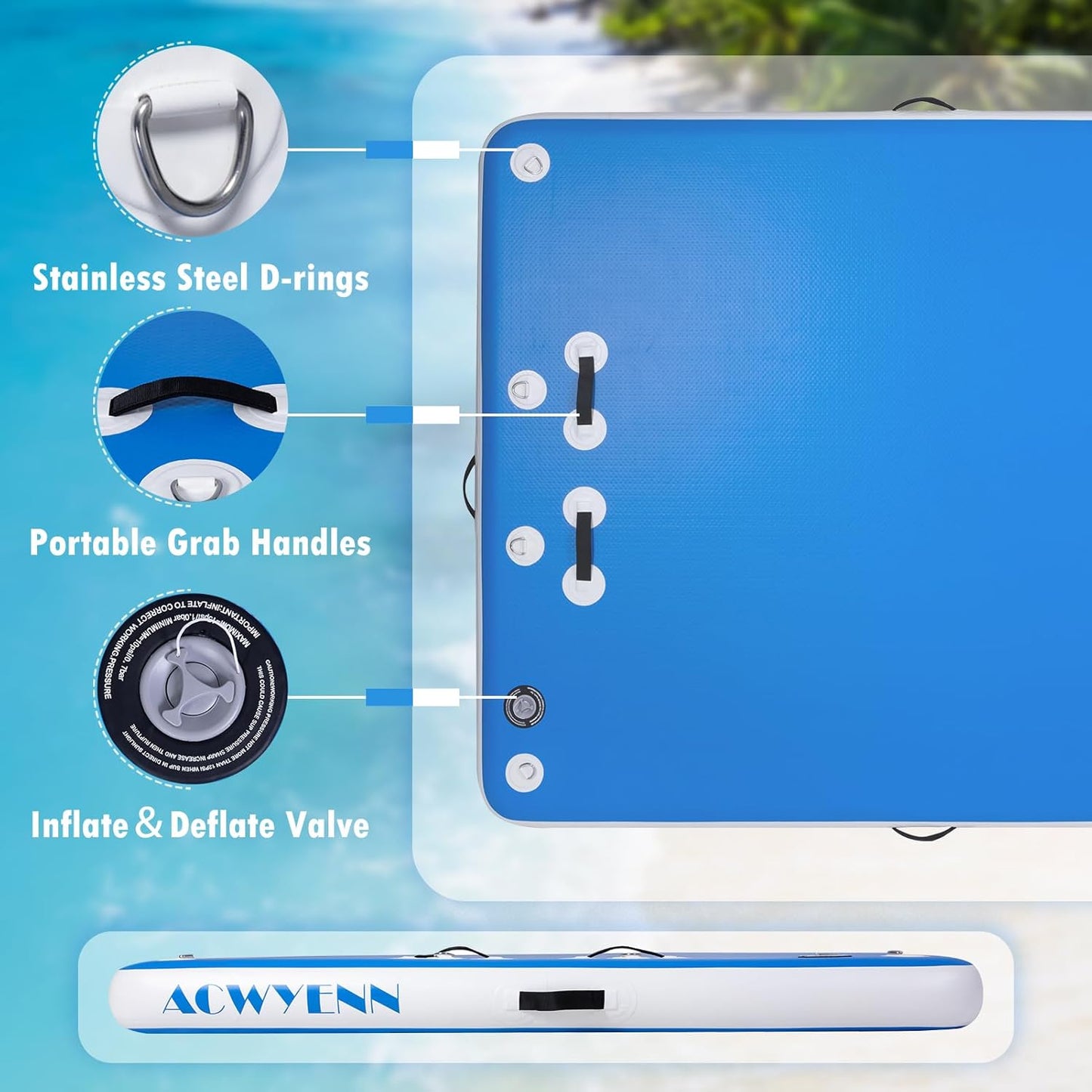 5 x 6 FT Inflatable Floating Dock for Lake, Inflatable Dock Platform with Non-Slip Surface