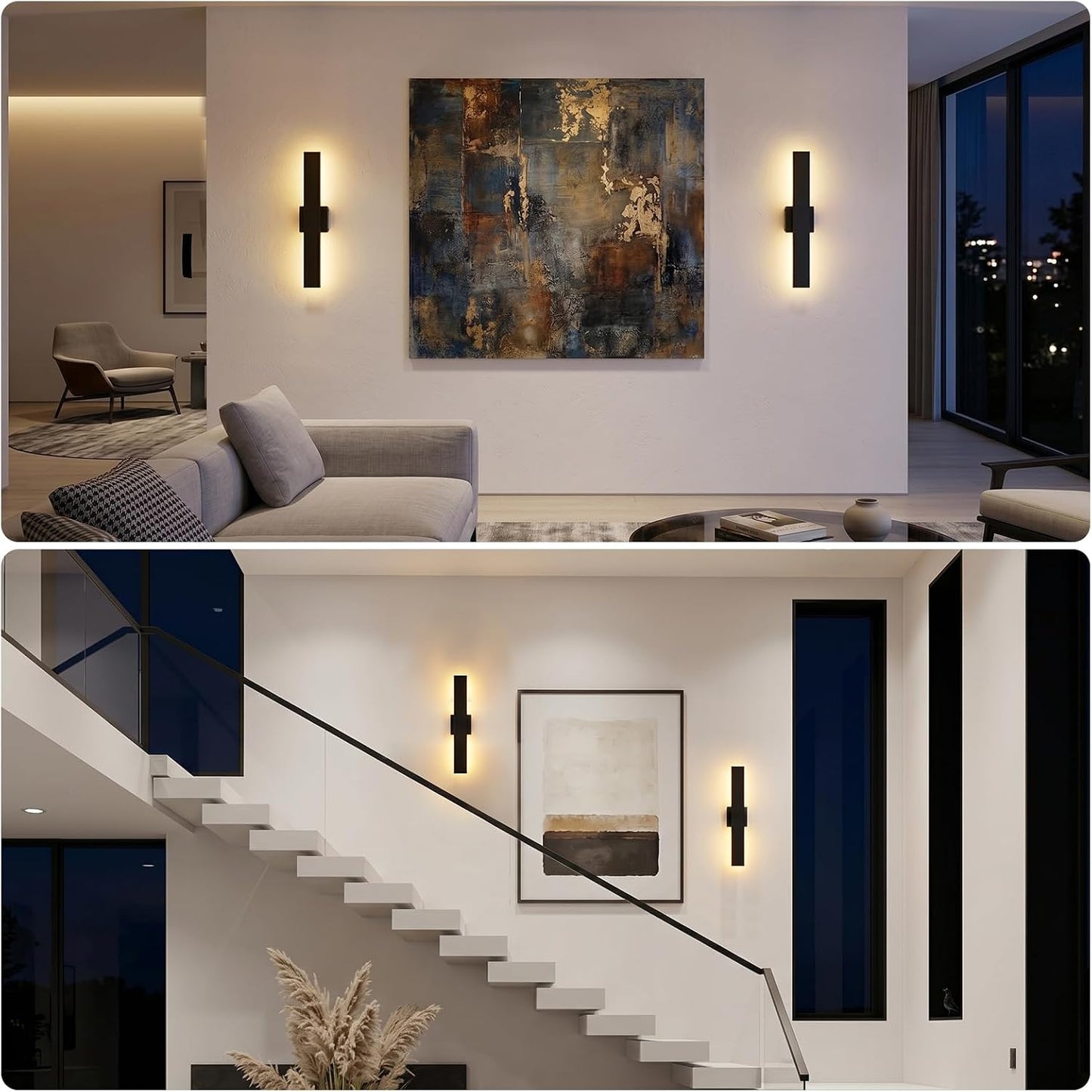 2 Pack 23.6 inch Modern LED Outdoor Wall Light, 3000K 4500K 6000K 10%-100% Dimmable Lights for Outside, IP65 Waterproof Exterior Long Wall Lights for House, Porch, Garage, Patio, Yard, Entrance Black