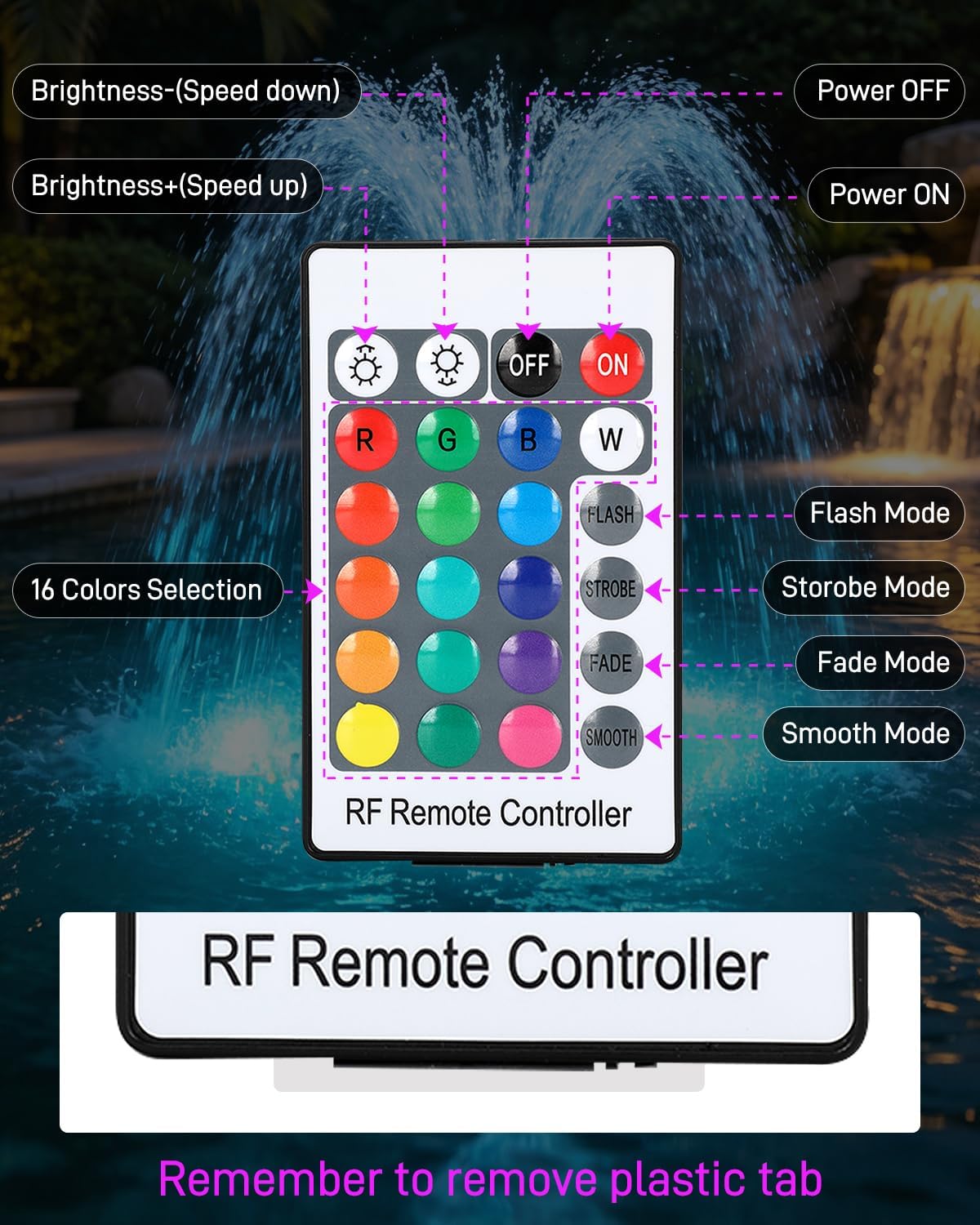 Pond Fountain Aerator with RGB Lights, Floating Pond Fountain Pump with 33FT Power Cord and 3 Nozzles, 792 GPH 45W High-Performance Pump Build in, Suitable for Outdoor Ponds, Garden, Fish Tanks