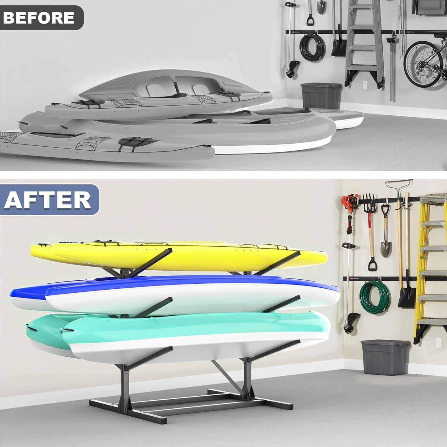 Garage Kayak Rack, Heavy-Duty Metal Kayak Storage Rack 6-Tier Adjustable Freestanding Kayak Stand
