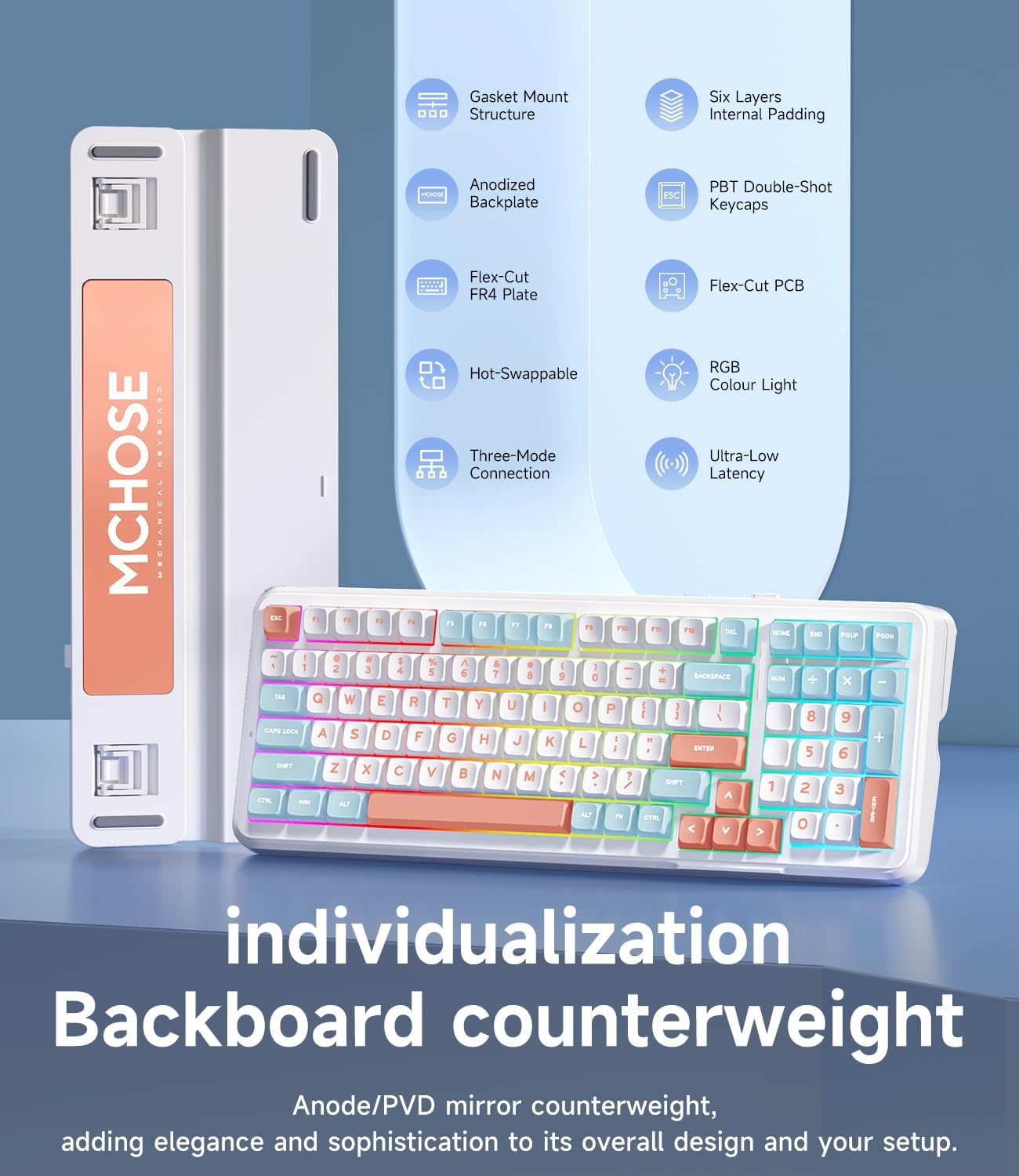 MCHOSE K99 98% Wireless Mechanical Keyboard, Tri-Mode Connection, Compact Gaming Keyboard with Six-Layer Padding Gasket, RGB Backlit,Hot Swappable