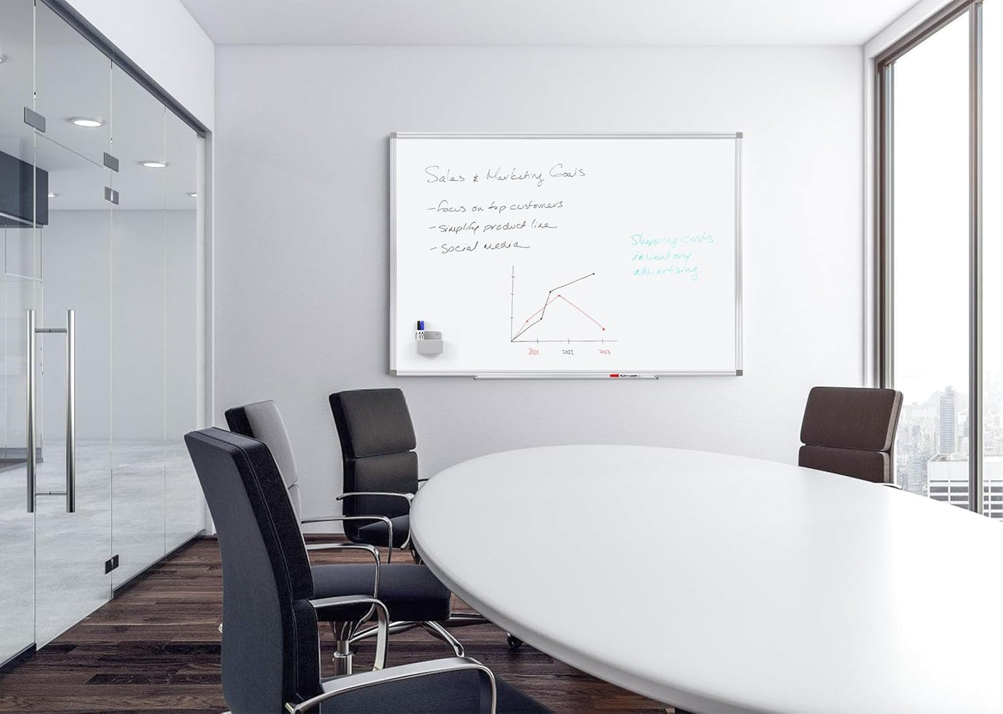 Large White Board 60' x 40', Magnetic Dry Erase Board, with Silver Frame