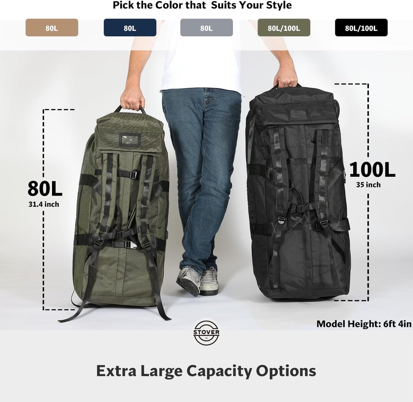 100L Rolling Duffel Bag with Wheels, X-Large 32 Inch Durable Travel Duffle Bag + Toiletry Bag
