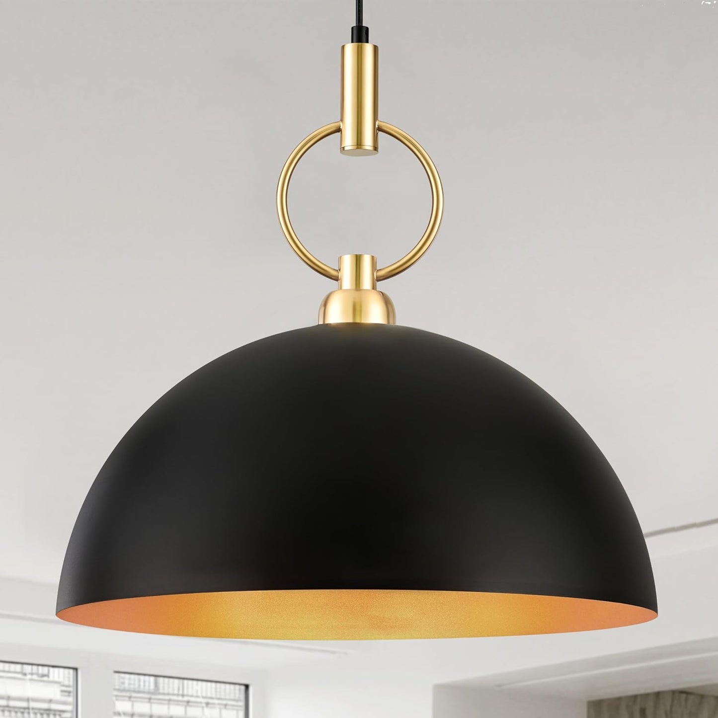 Corlaceling 17.7" Large Pendant Light for Kitchen Island Farmhouse Black and Gold Pendant Lighting Industrial Dome Pendant Light Fixture for