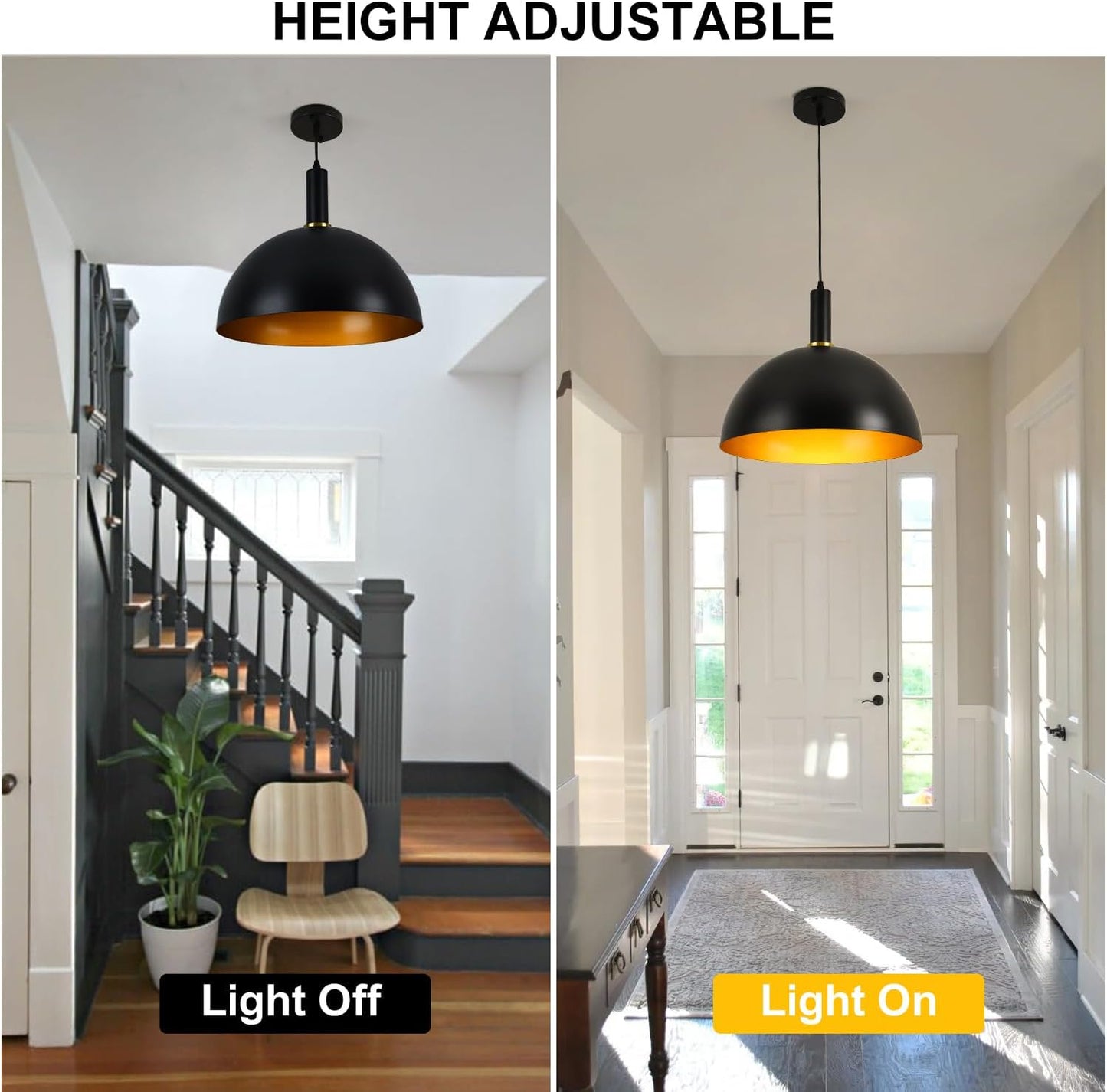 GRUSTRUST 17.72'' Large Black Pendant Light Kitchen Island Industrial Black and Gold Dome Pendant Light Modern Farmhouse Hanging Vintage
