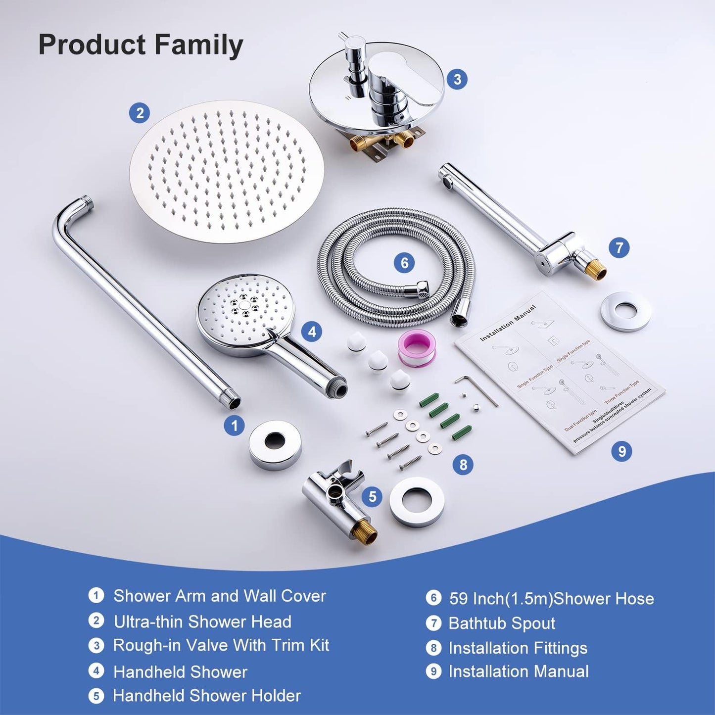 RUGUS Shower Faucet SetBathroom Rainfall Wall Mounted Shower System with Stainless Steel Metal 10 Inch Round Rain Showerhead with Rough-in