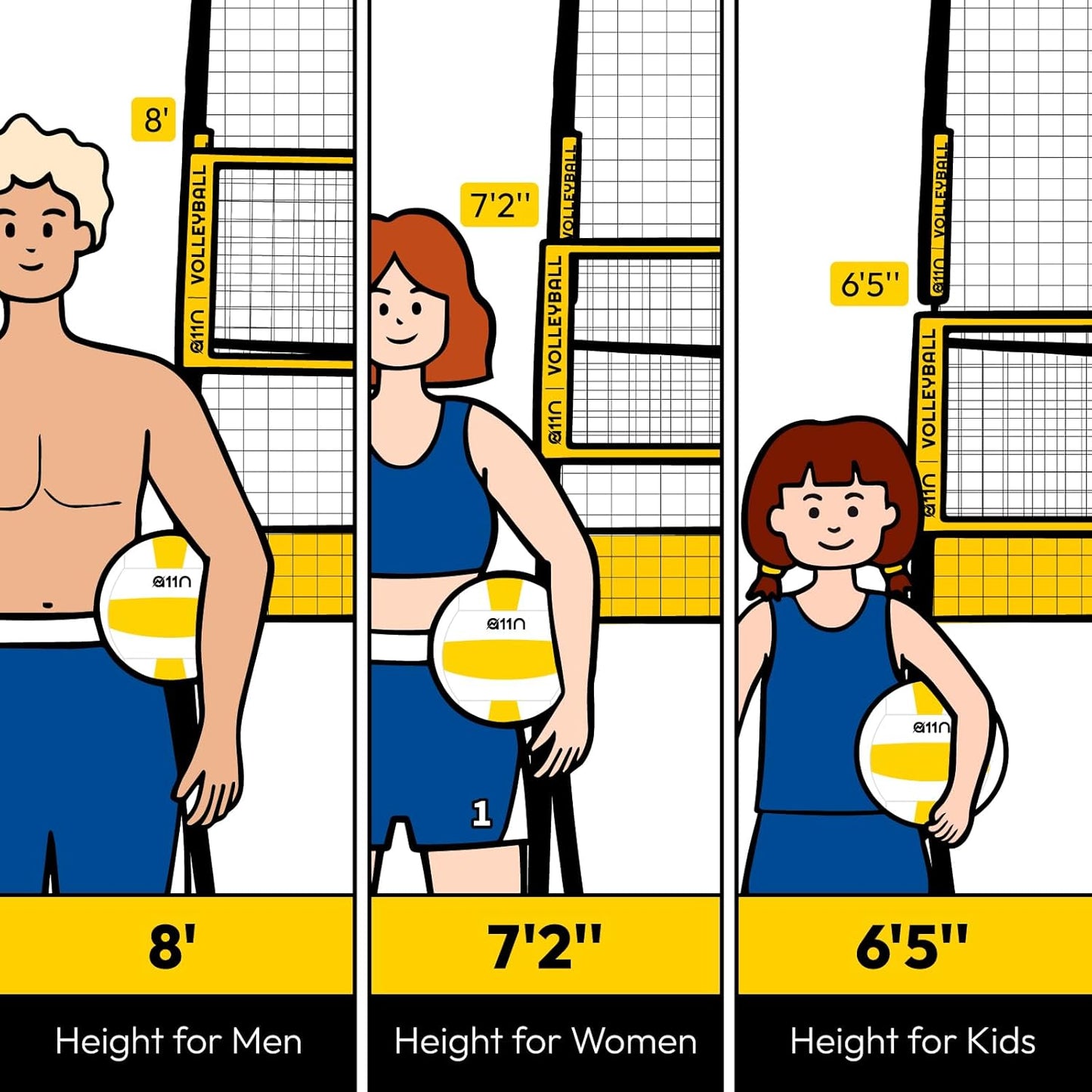 Volleyball Practice Net Station with 3 Adjustable Heights - 6'5', 7'2', 8' - Indoor and Outdoor Volleyball Training Equipment for Serving, Hitting