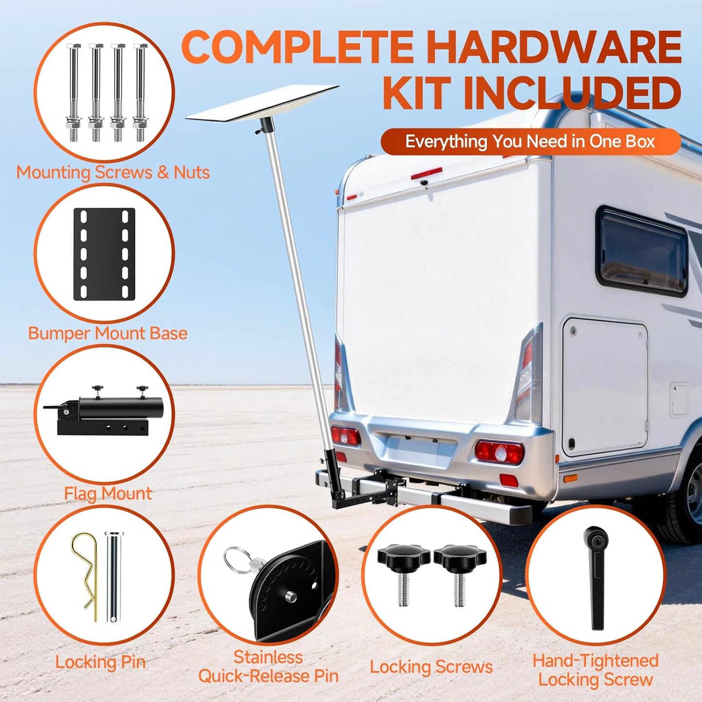 RV Flag Pole Mount, Heavy Duty 180° Adjustable Folding RV Starlink Holder Bracket for 2" Receiver, Trailer Bumper, Hitch, A-Frame, Tongue 5IN1 - Stable Internet & Flag Display for Camping