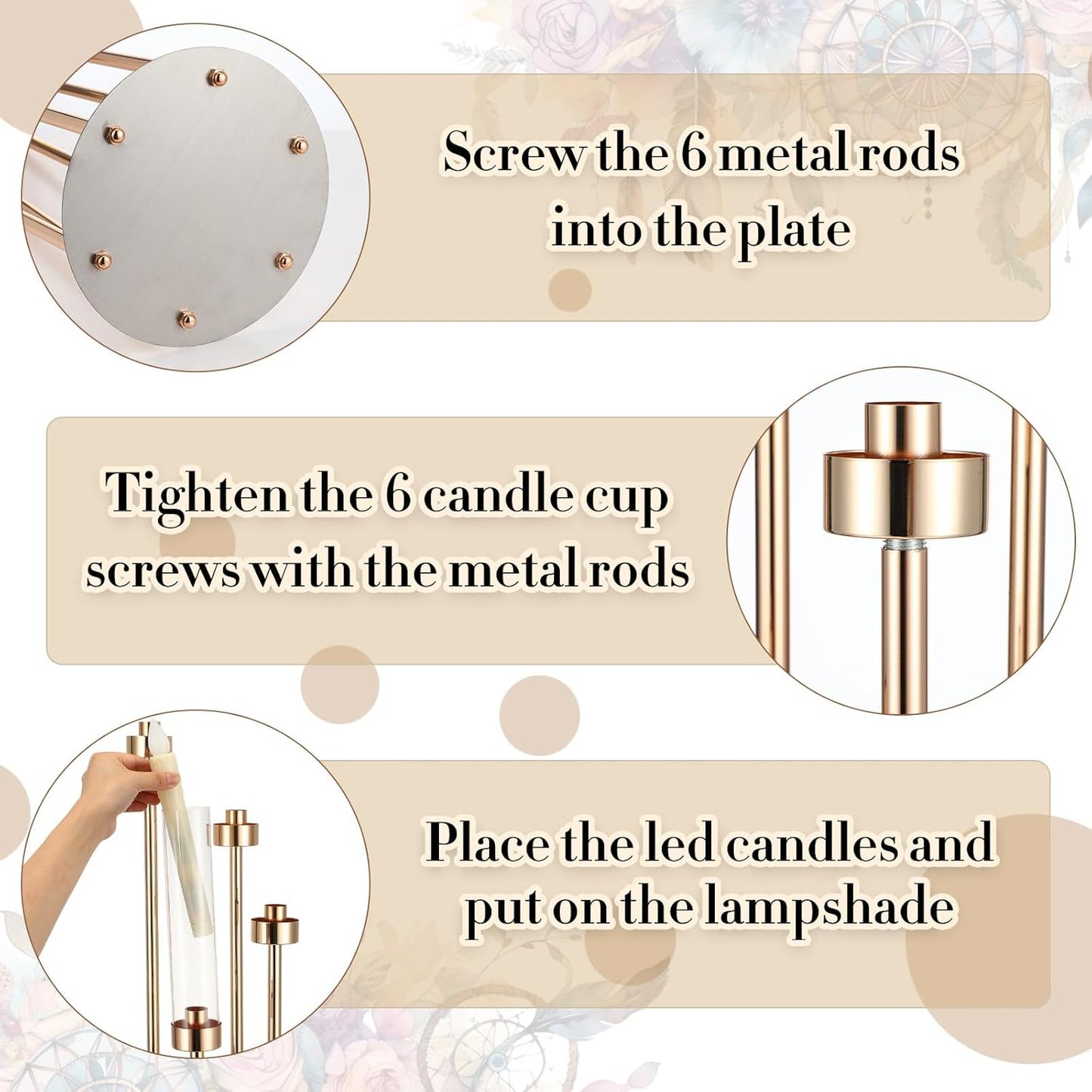 Tandefio 4 Sets Acrylic Candelabra Centerpieces 46.5'' Tall Clear Candle Holders Pillar Taper Candlestick with Lampshades 6 Arm Floor