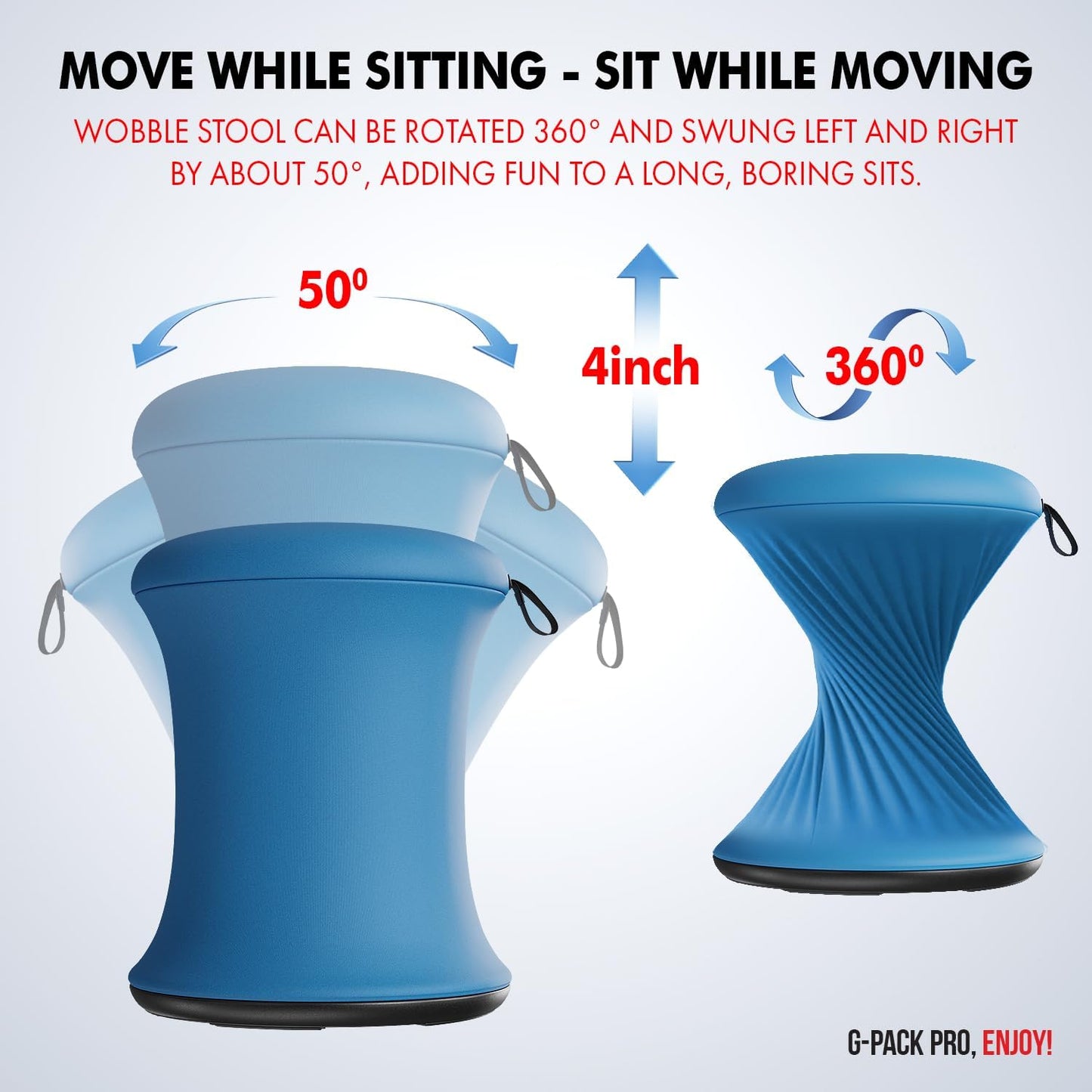 Wobble Stool - Improves Focus Posture - Movable Height Adjustable Stool Active Sitting Balance - Swivel and Non-Slip Base Adults Kids - Ergonomic