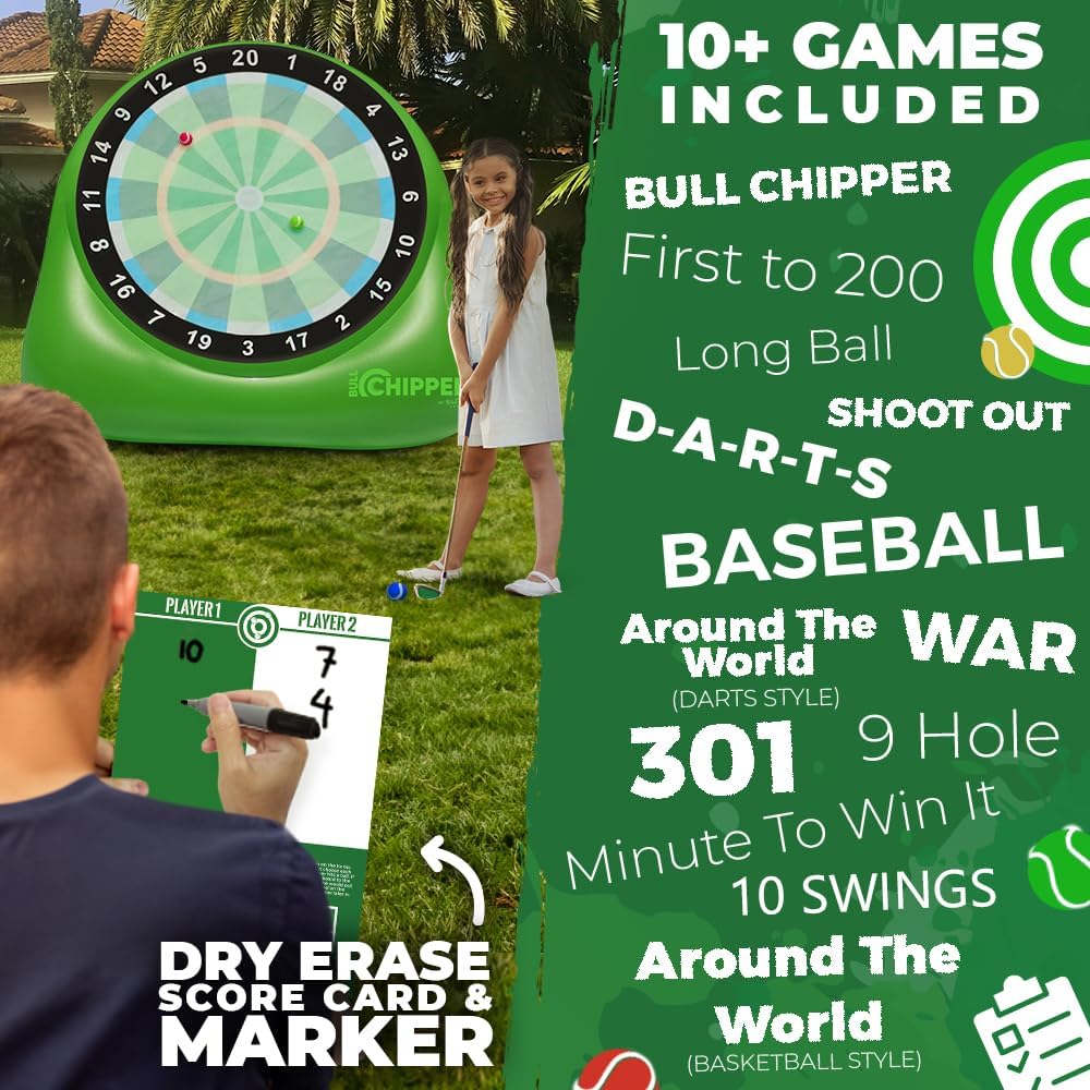 SWOOC Games Bull Chipper | Giant Golf Darts (Over 6ft Tall) with 10+ Golf Games | Golf Chipping Game with Air Pump Included | Yard Games | Giant