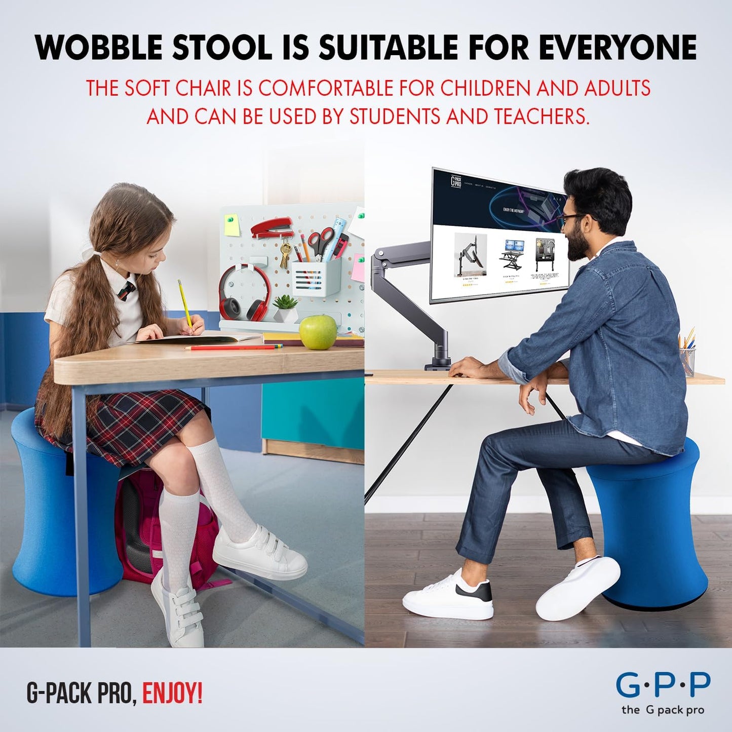 Wobble Stool - Improves Focus Posture - Movable Height Adjustable Stool Active Sitting Balance - Swivel and Non-Slip Base Adults Kids - Ergonomic
