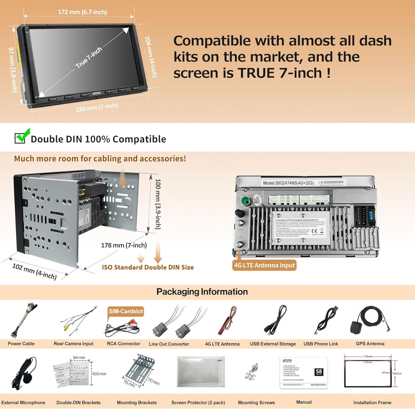 7inch Android Double Din Car Stereo Wireless CarPlay & Wireless Android Auto