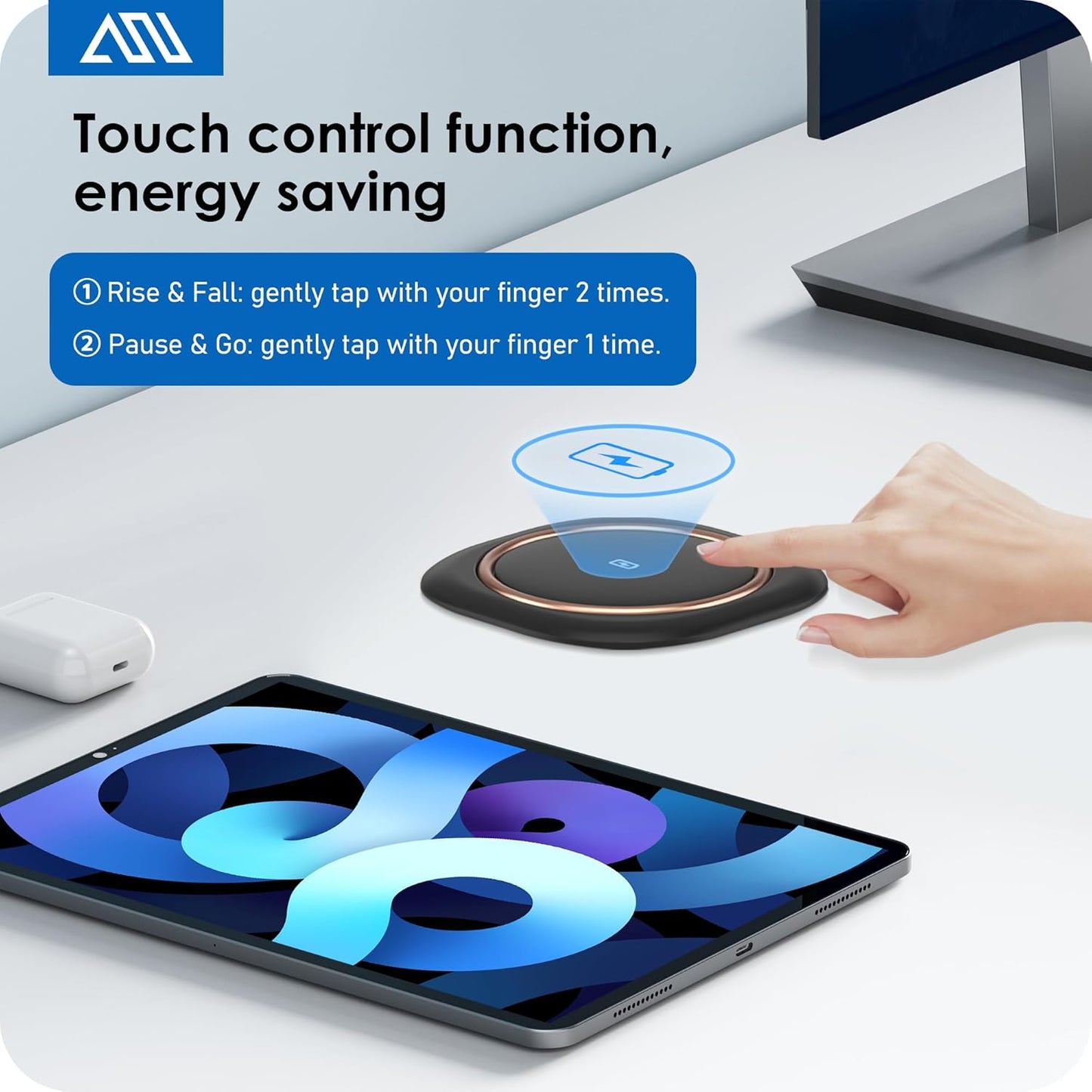ANNQUAN Motorized Pop Up Countertop Receptacle with 15W Wireless Charger,Max 20W Power Delivery,3.15" Automatic Pop Up Electrical Outlet wi