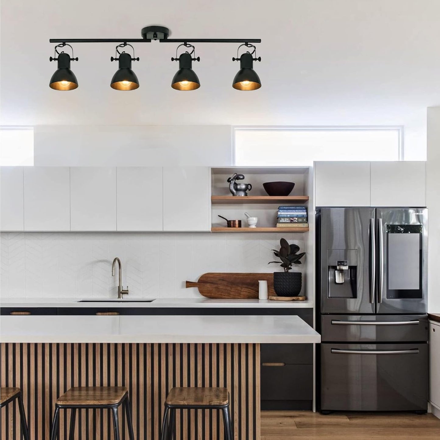 Auffel Track Lighting Fixtures Ceiling Black Kitchen Light Fixtures for Hallway Ceiling Light with 4-Lights Adjustable Track Light Vintage Wall Lamp