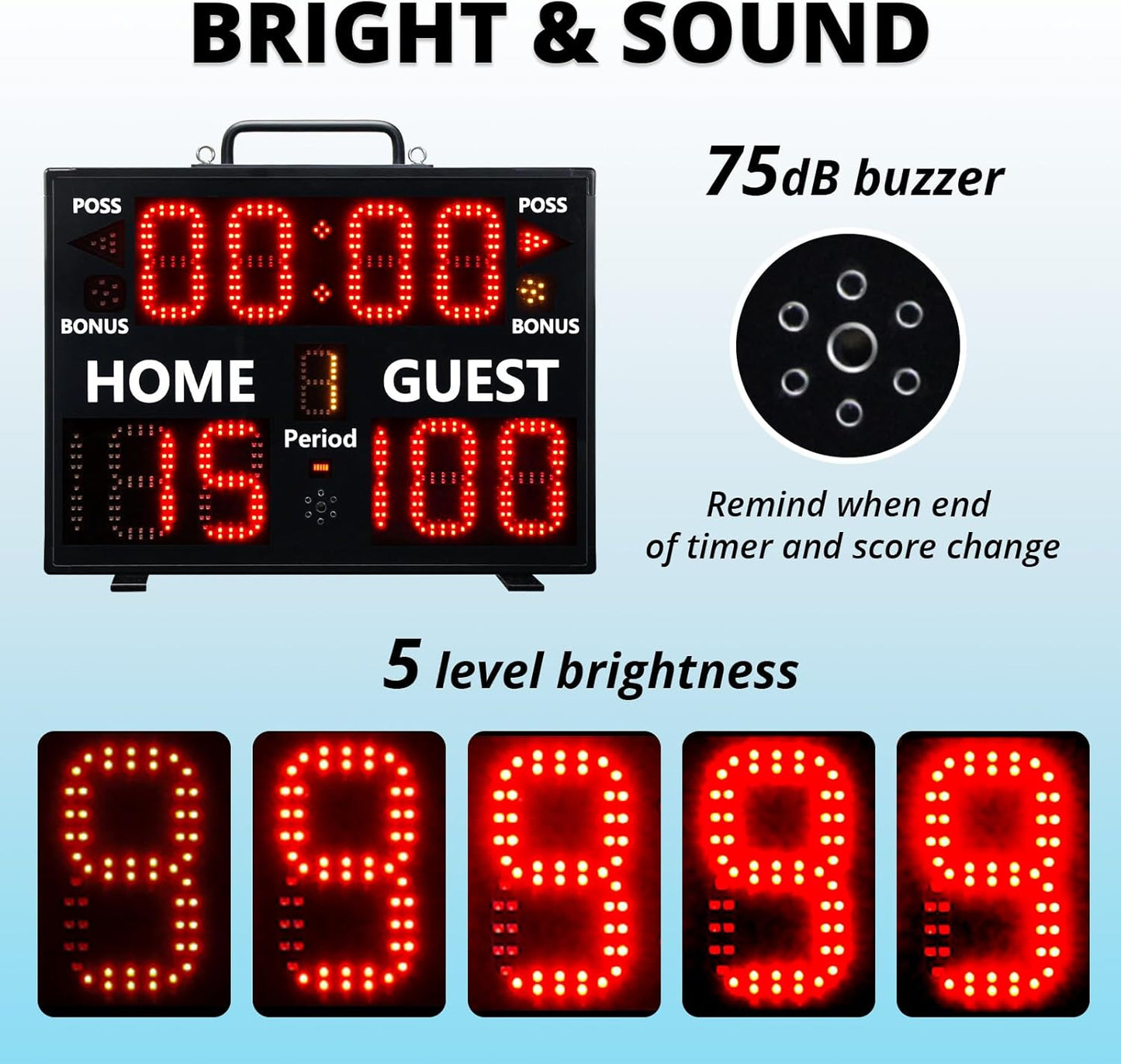 LUCKY TIME Digital Scoreboard with Remote for Sports Games, Display Score with Timer,Built-in Battery & Buzzer, Coach Supplies
