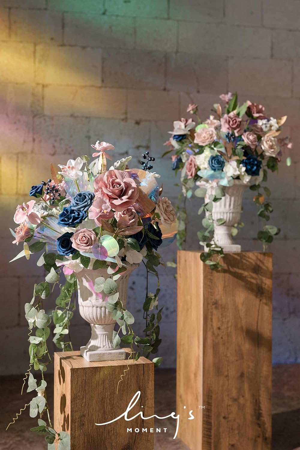 Ling's Moment 41" Tall Free Standing Artificial Flowers Arrangements 2 pcs Wedding Arch Altar Stage Decorations Dusty