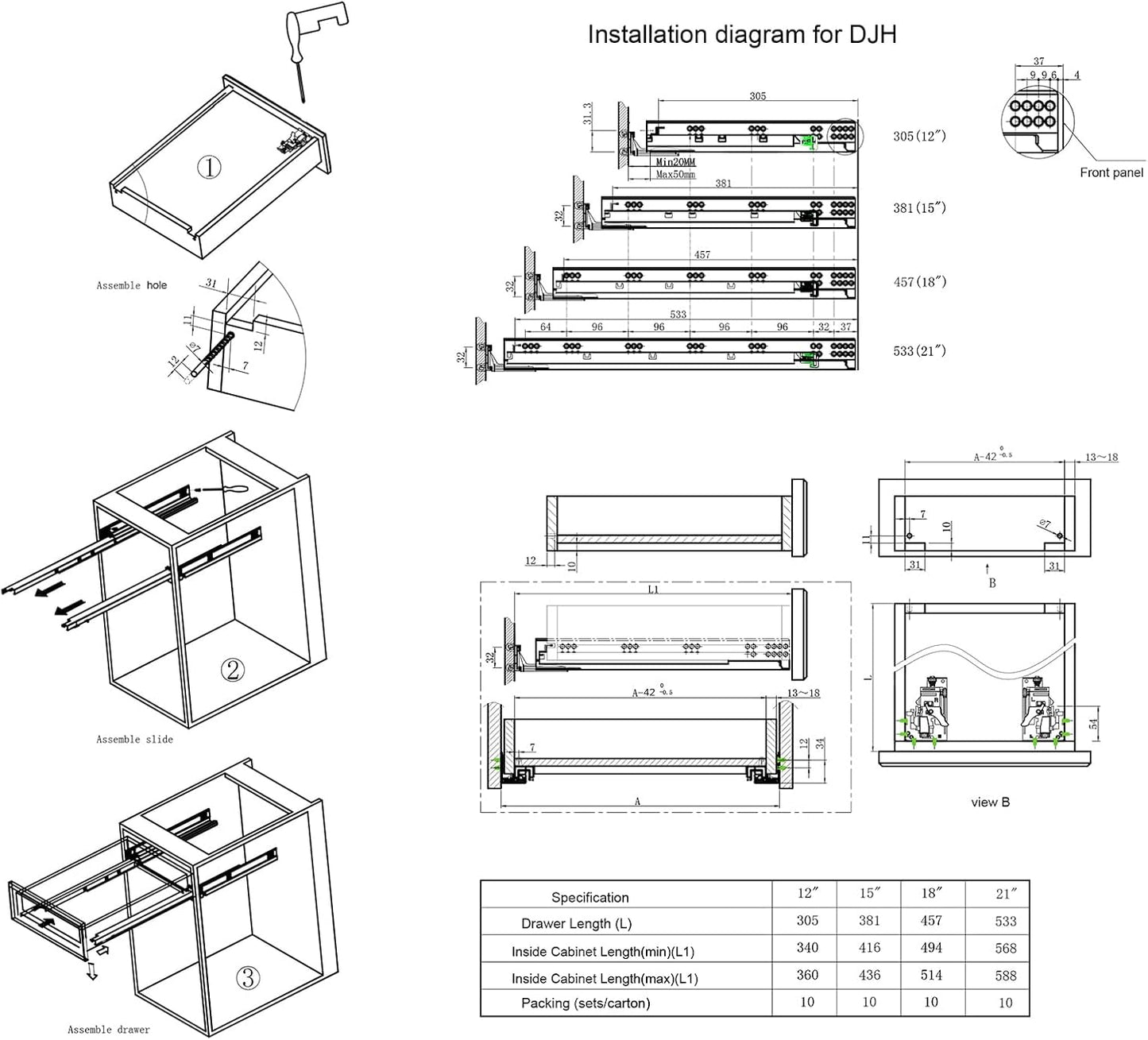 10 Pairs of 15 Inch Soft Close Undermount Drawer Slides Full Extension Concealed Drawer Rails with Mounting Screws,3D Locking Device and Brackets