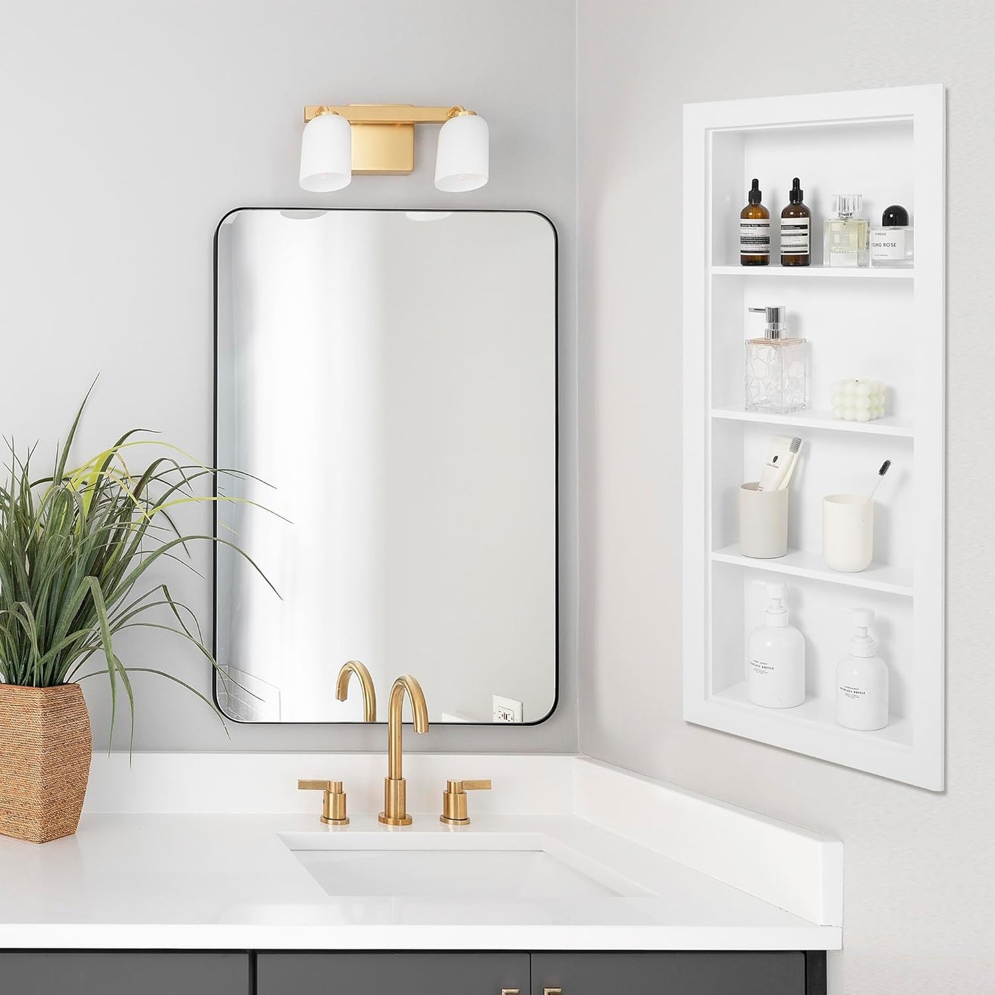 Houseables Recessed Medicine Cabinet, Wall Niche, in Shelves, Shelf Insert, 14"W x 36"H ID, 17W x 38H OD, 4 Tier,