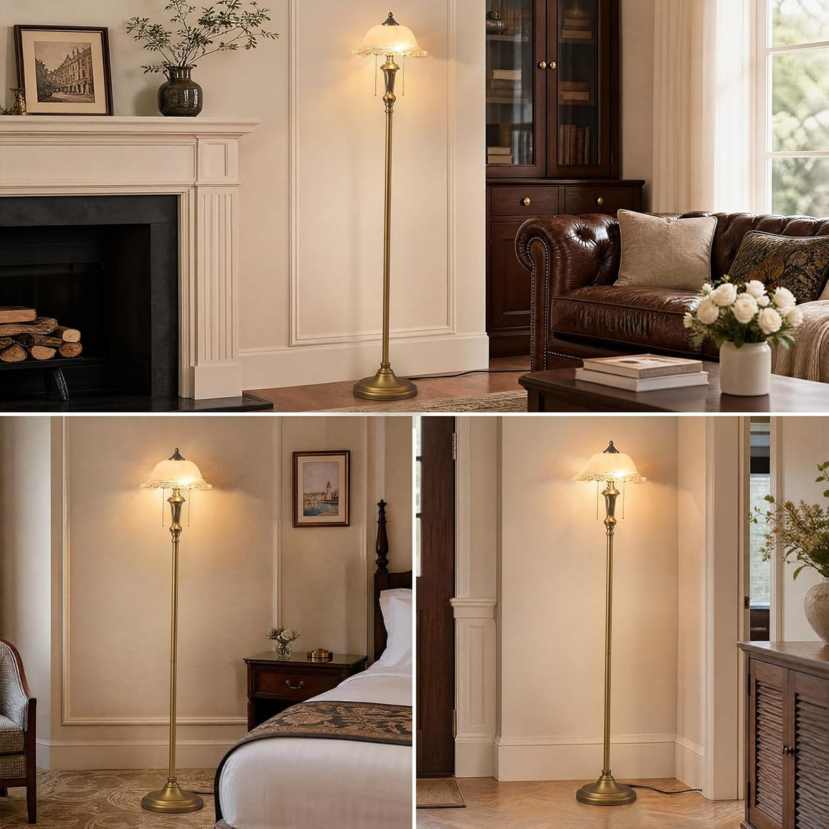 HDDFL Brown Glass Shade Floor Lamp with Metal Base and Pole