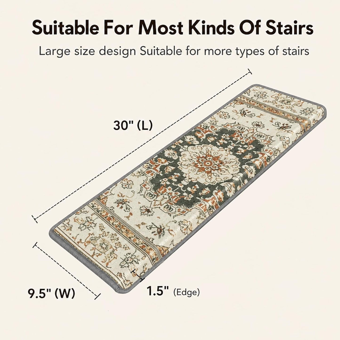 Bullnose Stair Treads, 14 Pack 30 x 9.5 Inch Non-Slip Carpet Mats for Wooden Steps, Protective Indoor Stairway Covers with 1.5" Edge Protection for Kids, Seniors and Pets Brown 14 PIECES