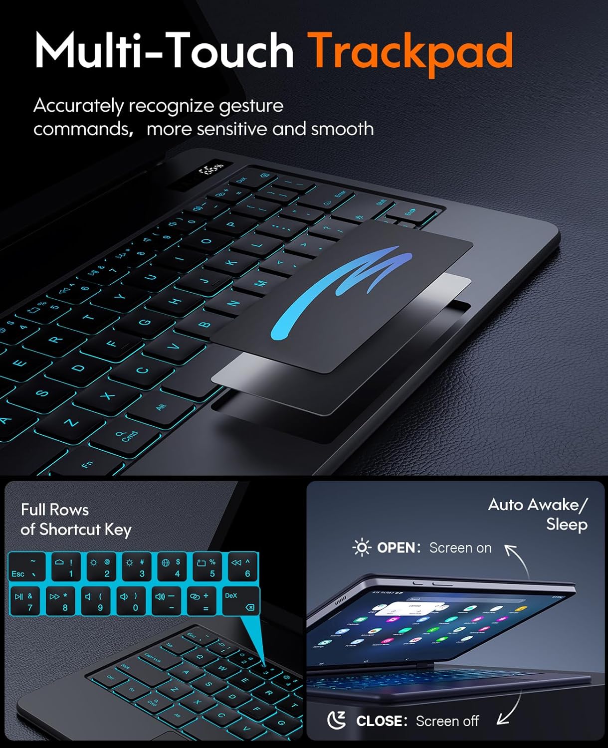Magic-Style Keyboard Case for Samsung Galaxy Tab S9 FE 5G 10.9', S9/S8/S7 11', Floating Cantileve