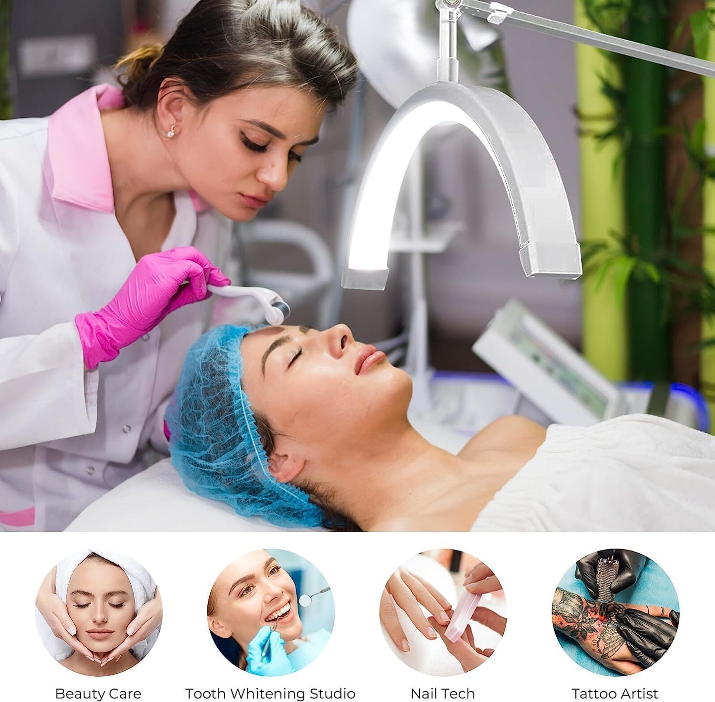 Eyelash LED Half Moon Lamp Floor Light, for Lash Extension Lighting for Beauty, Skincare, Eyebrows, Filming Content