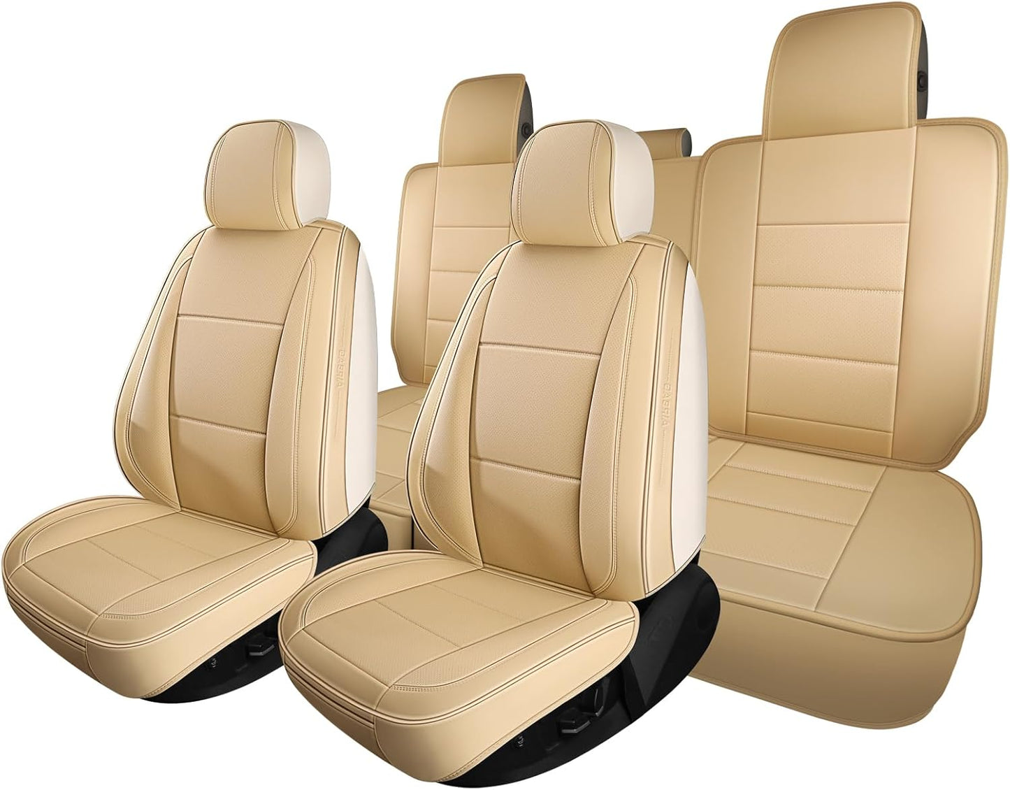Seat Covers Fit for Chevy Chevrolet Silverado GMC Sierra Custom Fit 2007-2025 2026 1500 2500 3500HD Waterproof Faux Leather Car Seat Cover Full Coverage Car Seat Covers Sets (5 Seats/Beige)