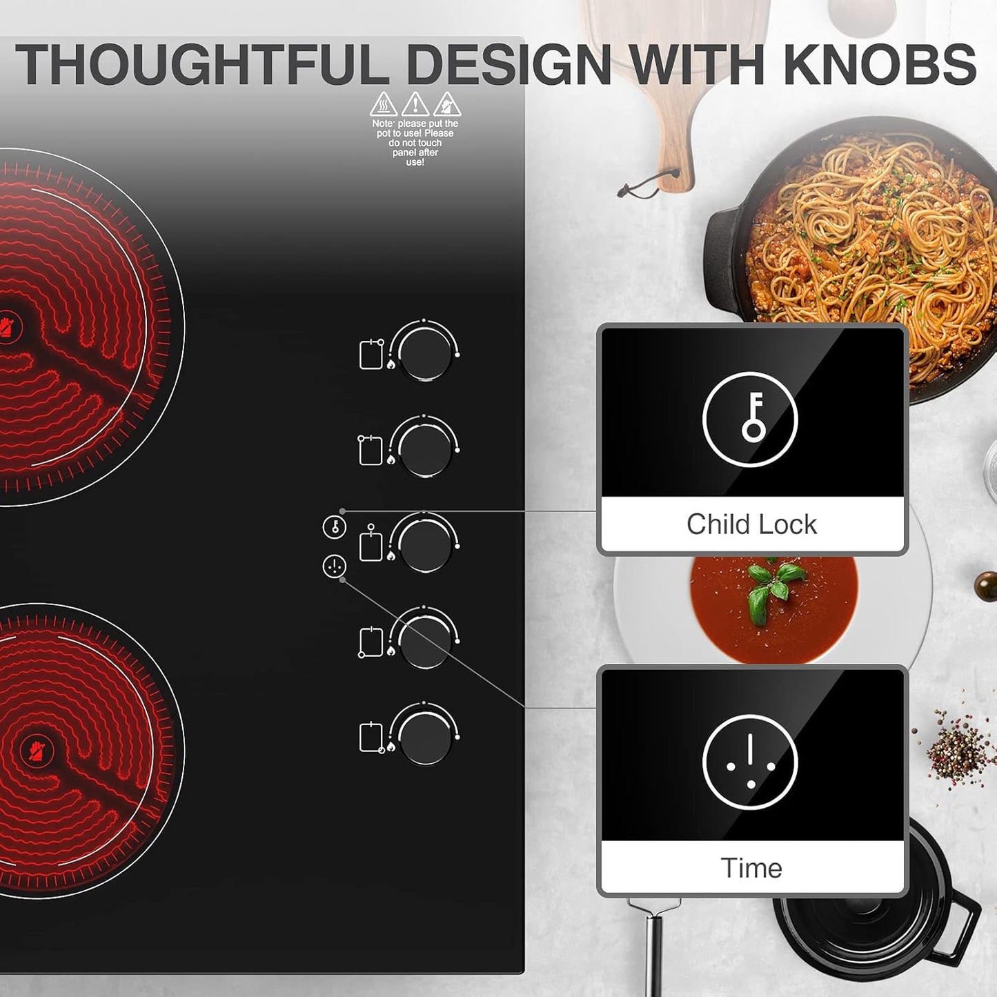 5 Burner Electric Infrared Cooktop 36 inch, Kid-safe features (Plug NOT included, Must be hardwired in or find a compatible plug)