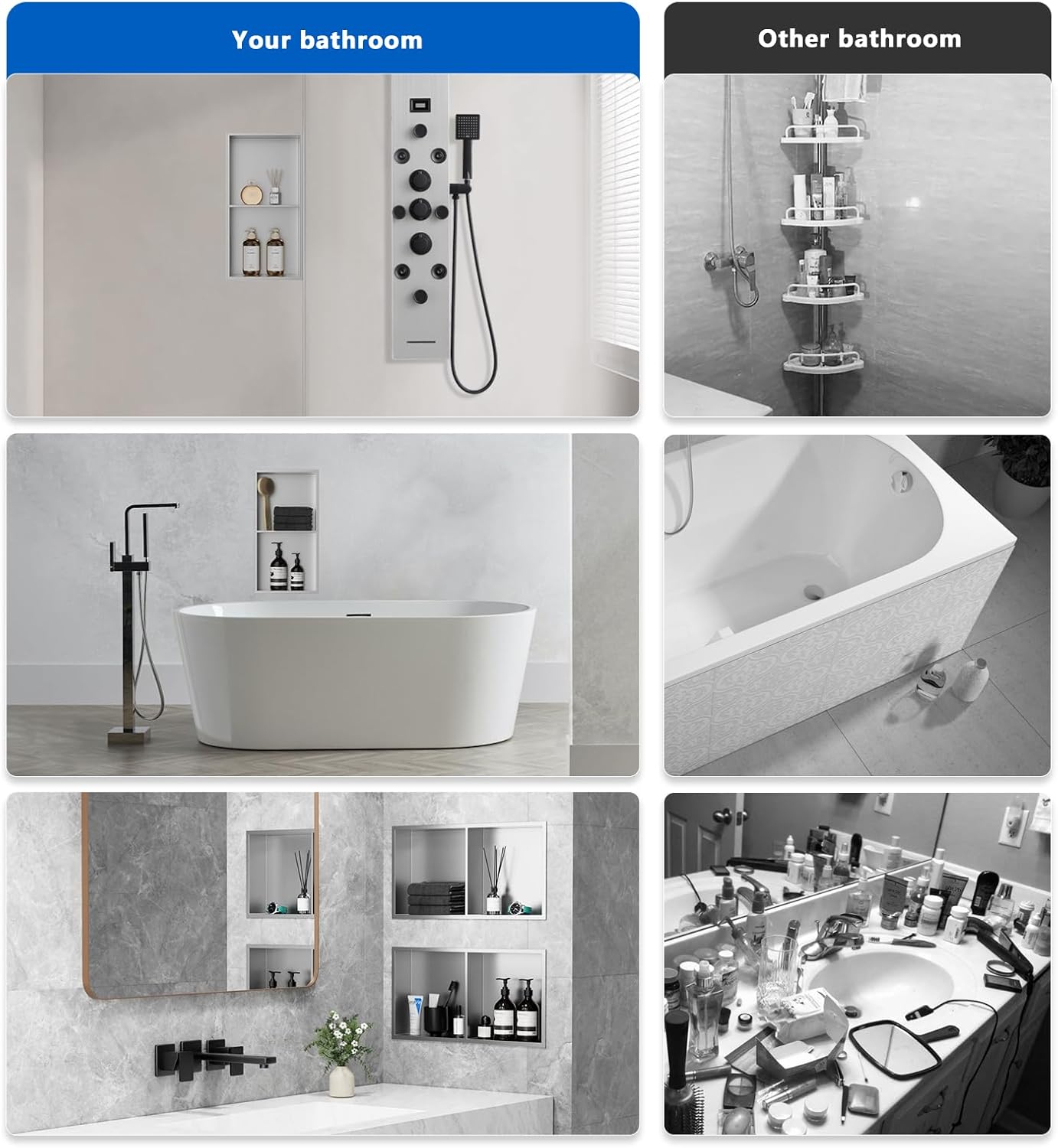 QAOYEDE Shower Niche Insert No Tile Needed, 24"*12" Stainless Steel Niche for Shower Wall, Recessed Shower Shelf for Bathroom Storage 2