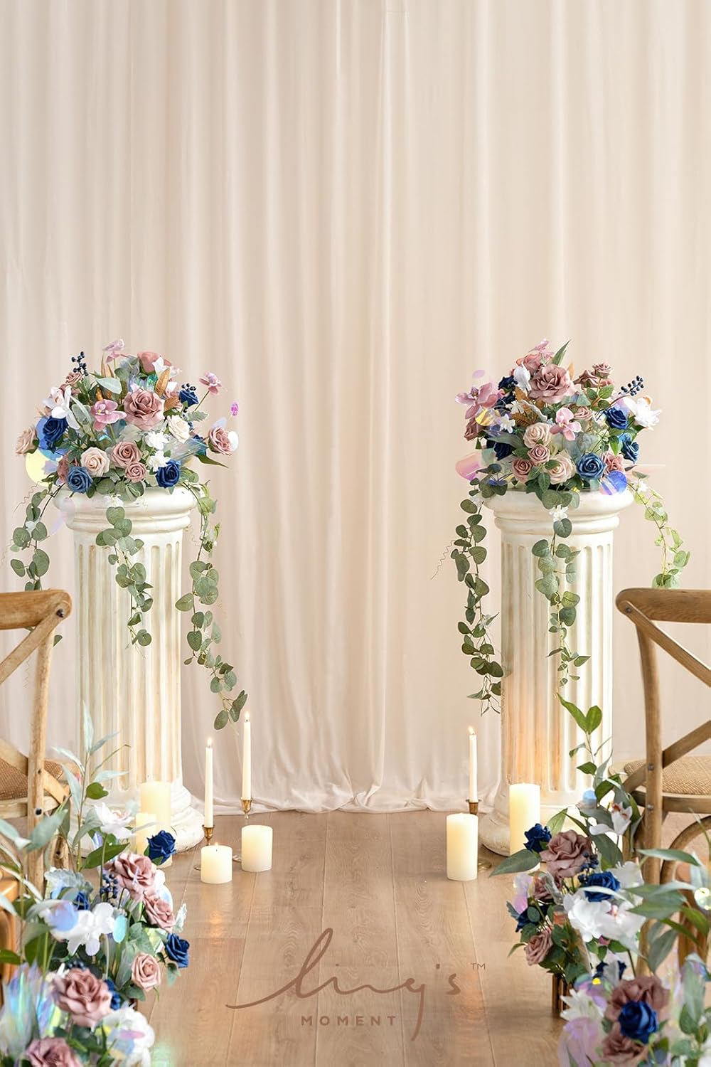 Ling's Moment 41" Tall Free Standing Artificial Flowers Arrangements 2 pcs Wedding Arch Altar Stage Decorations Dusty