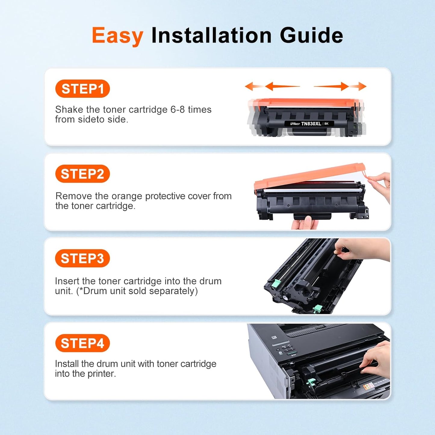 Compatible TN830XL Toner Cartridge Replacement for Brother TN830XL TN830 TN 830 Black Toner for Brother DCP-L2640DW HL-L2460DW HL-L2480DW HL-L2400D HL-L2405W MFC-L2820DW Printer 4 Pack(High Yield)