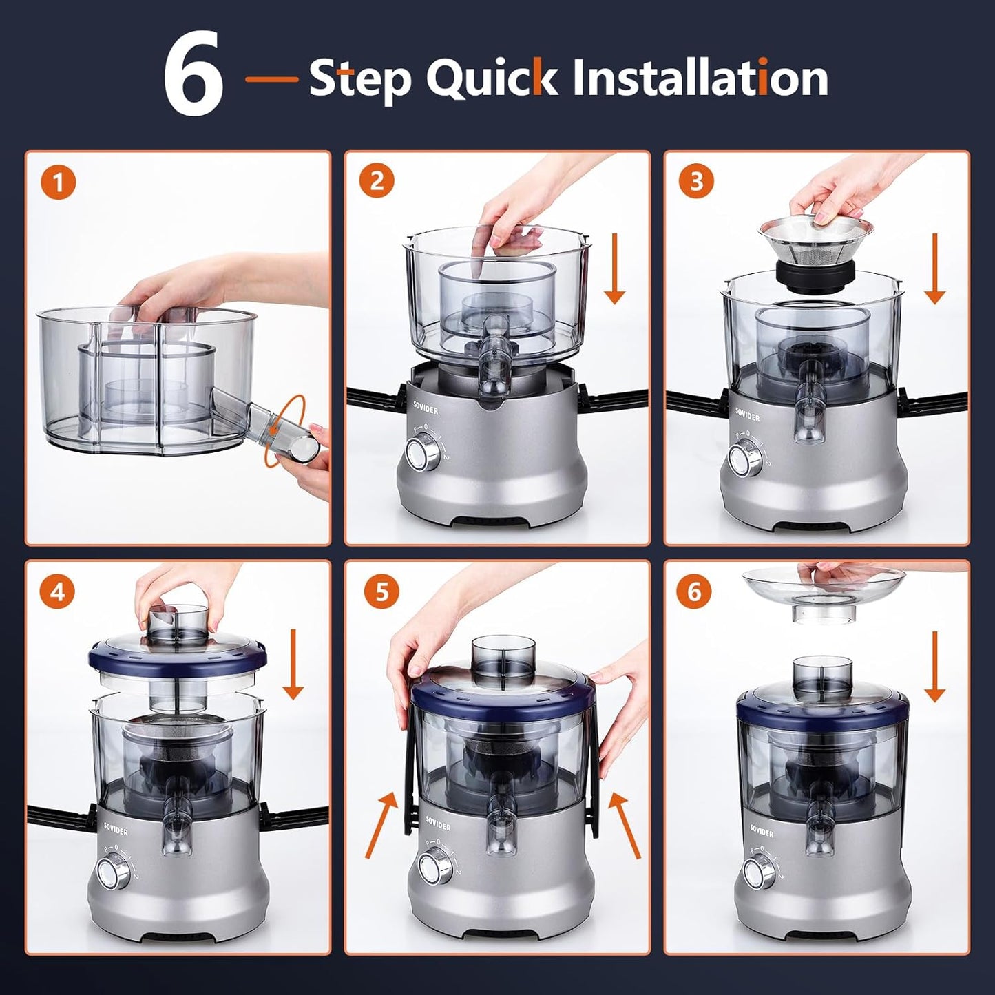 SOVIDER Centrifugal Juicer Extractor 800W Juicer Machine with 2-Speed Control 3 Wide Feed Chute, Easy Clean & Assemble, Overheat Protection Includes