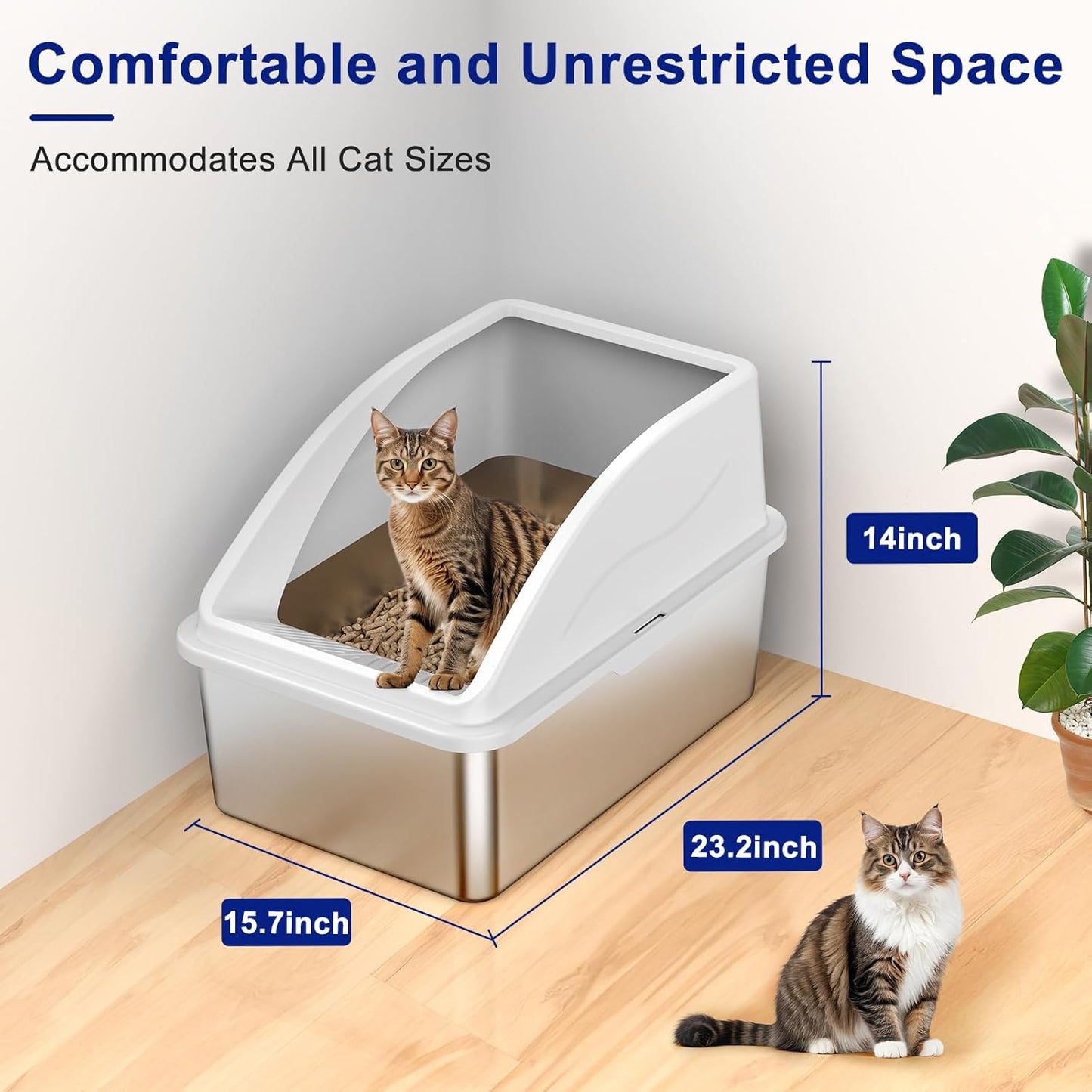 Stainless Steel Litter Box for Pine Pellet Cat Litter Non Clumping Litter System | XXL Sifting Cat Litter Box with Lid