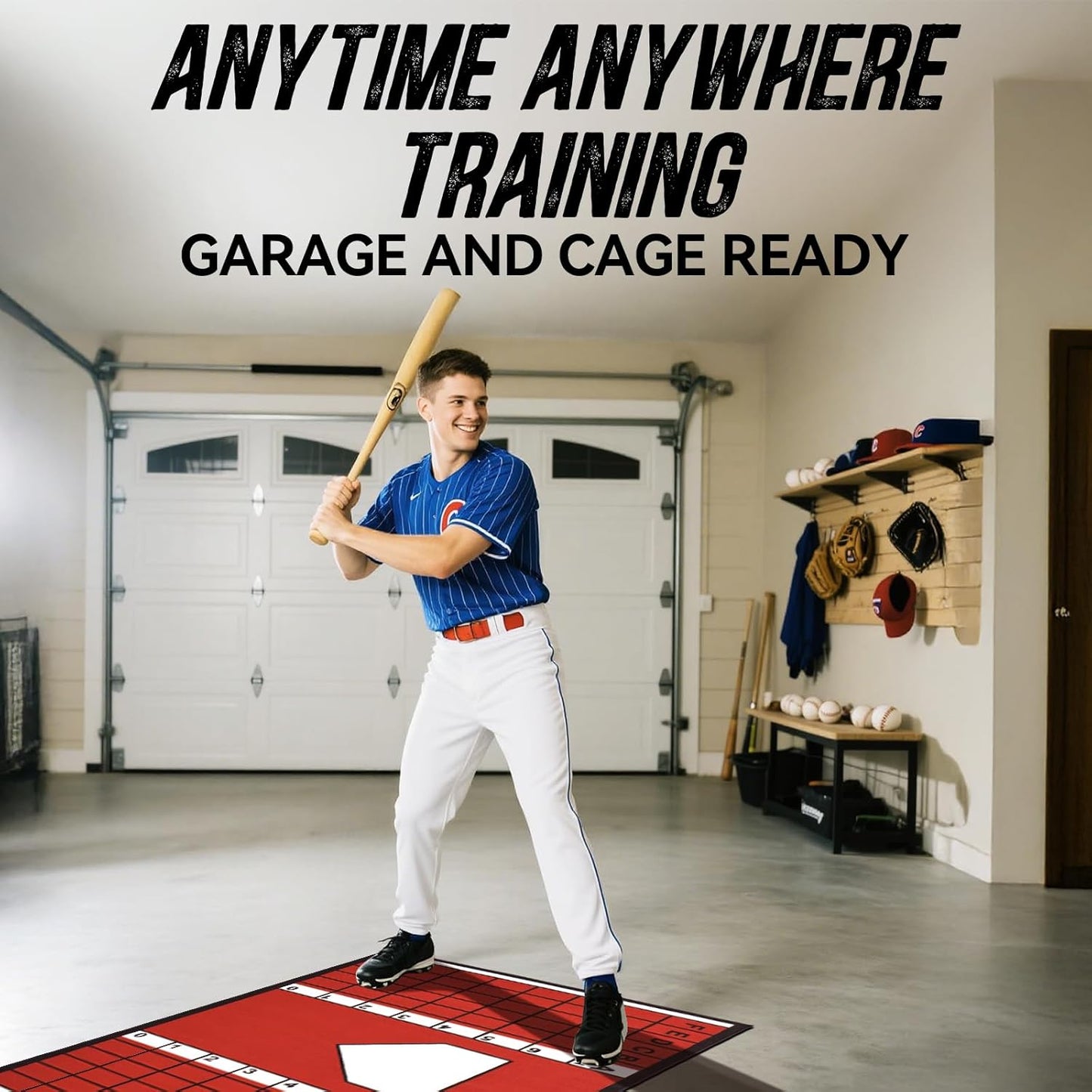 Baseball Hitting Mat, 7mm Thickened, Anti-Curl Reinforced Edge Wrapping Batting Mat with Grid Alignment, Anti Slip TPR Base, Home Plate Mat for Garage Backyard, 6.5x4 ft