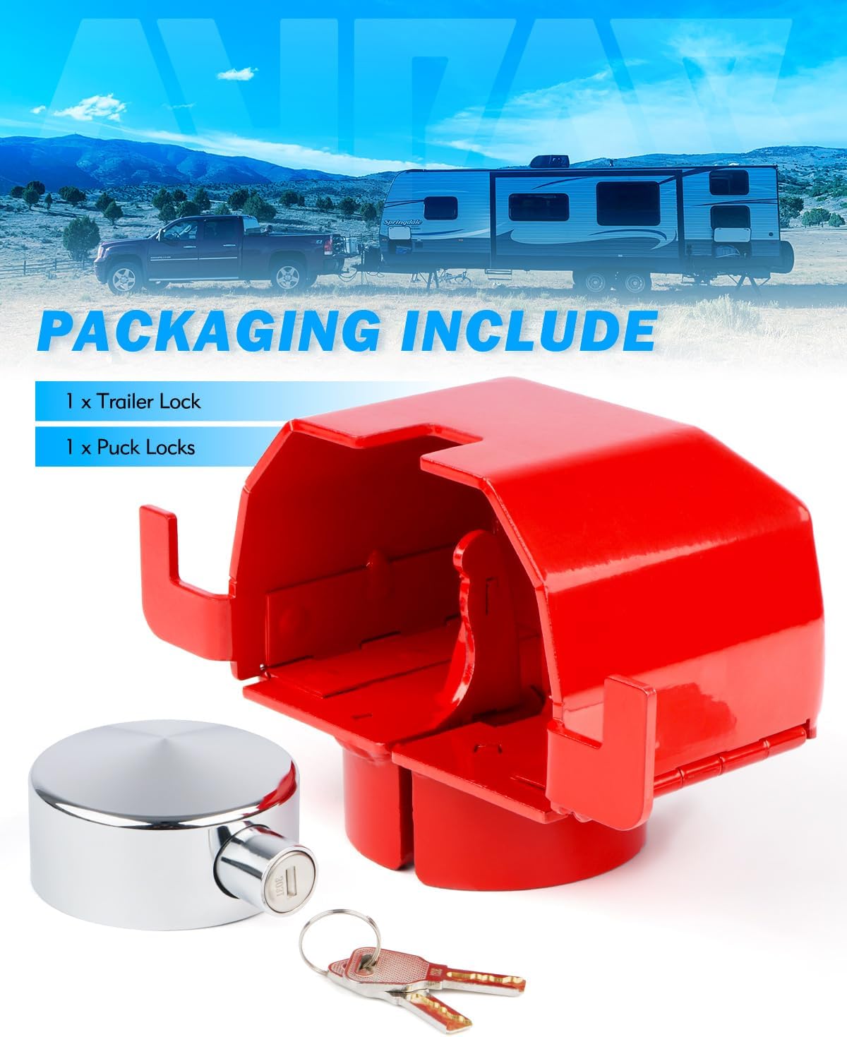 Red Anti-Theft, Heavy-Duty Steel Trailer Hitch Lock for
2 5/16-Inch Coupler